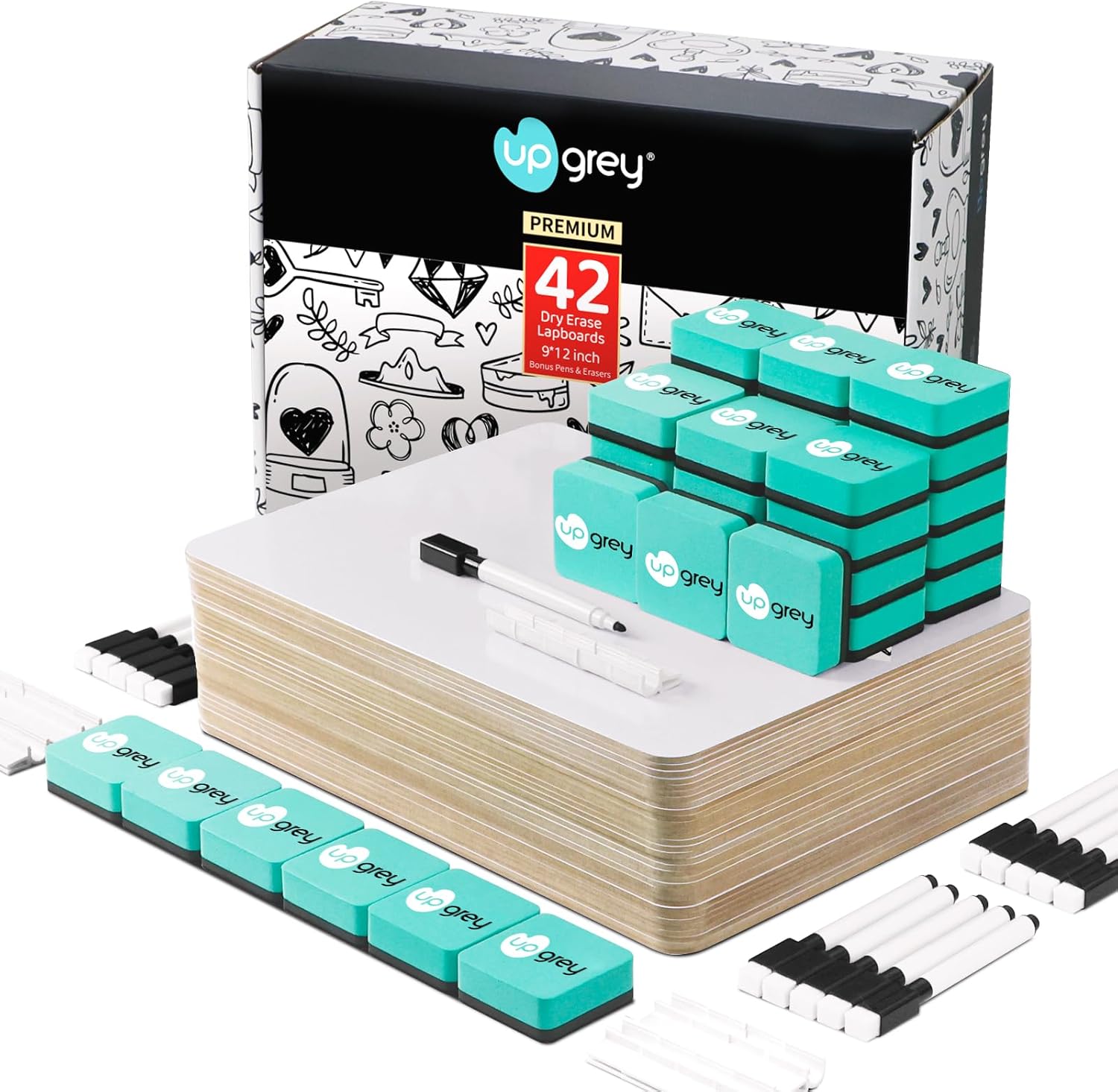 UPGREY 42 Packs Dry Erase Boards, 9"X12" Double-Sided Small Whiteboards Mini Whi...