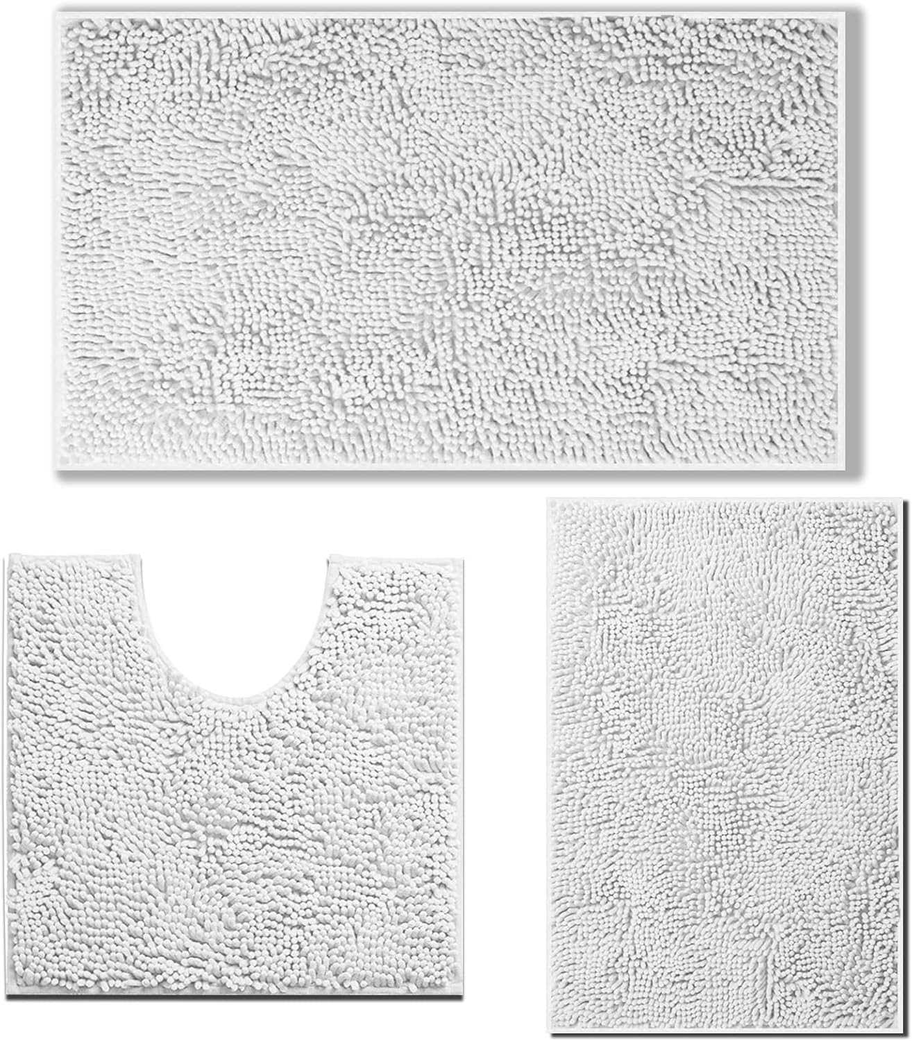 RUN HELIX Chenille Bath Mat Non Slip, Bath Mat Set 3 Piece, Shaggy Bathroom Mats...