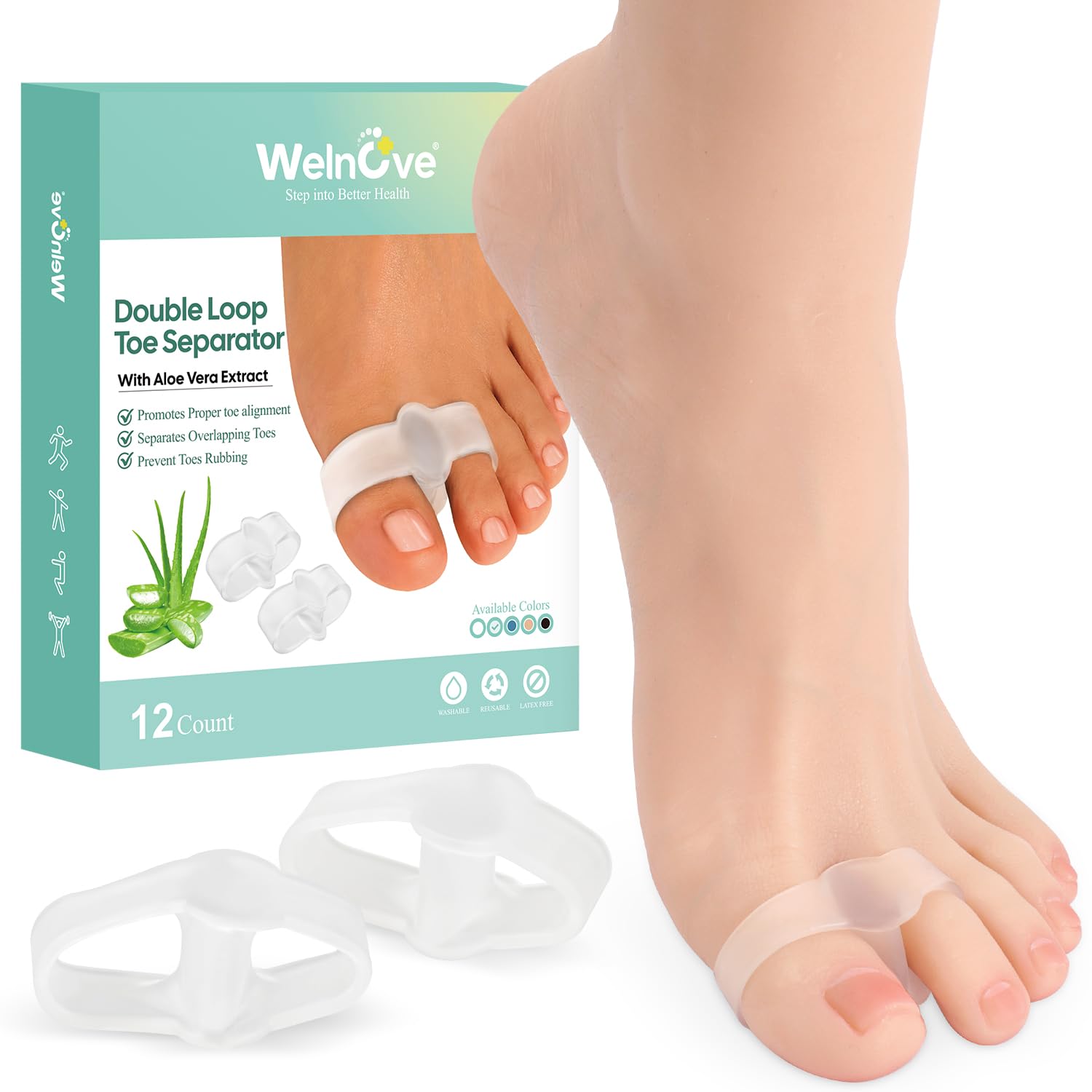 Welnove 12-Pack Gel Bunion Corrector with Aloe Extract, Toe Spacers to Correct B...