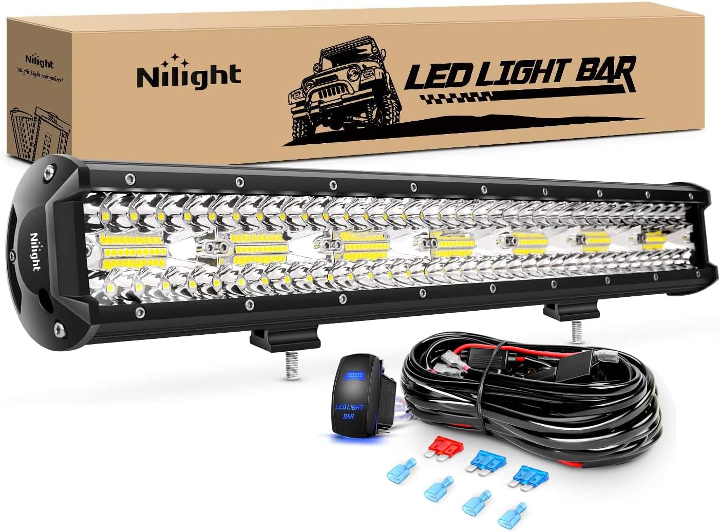 Nilight 20 Inch 420W LED Light Bar Triple Row Floo...