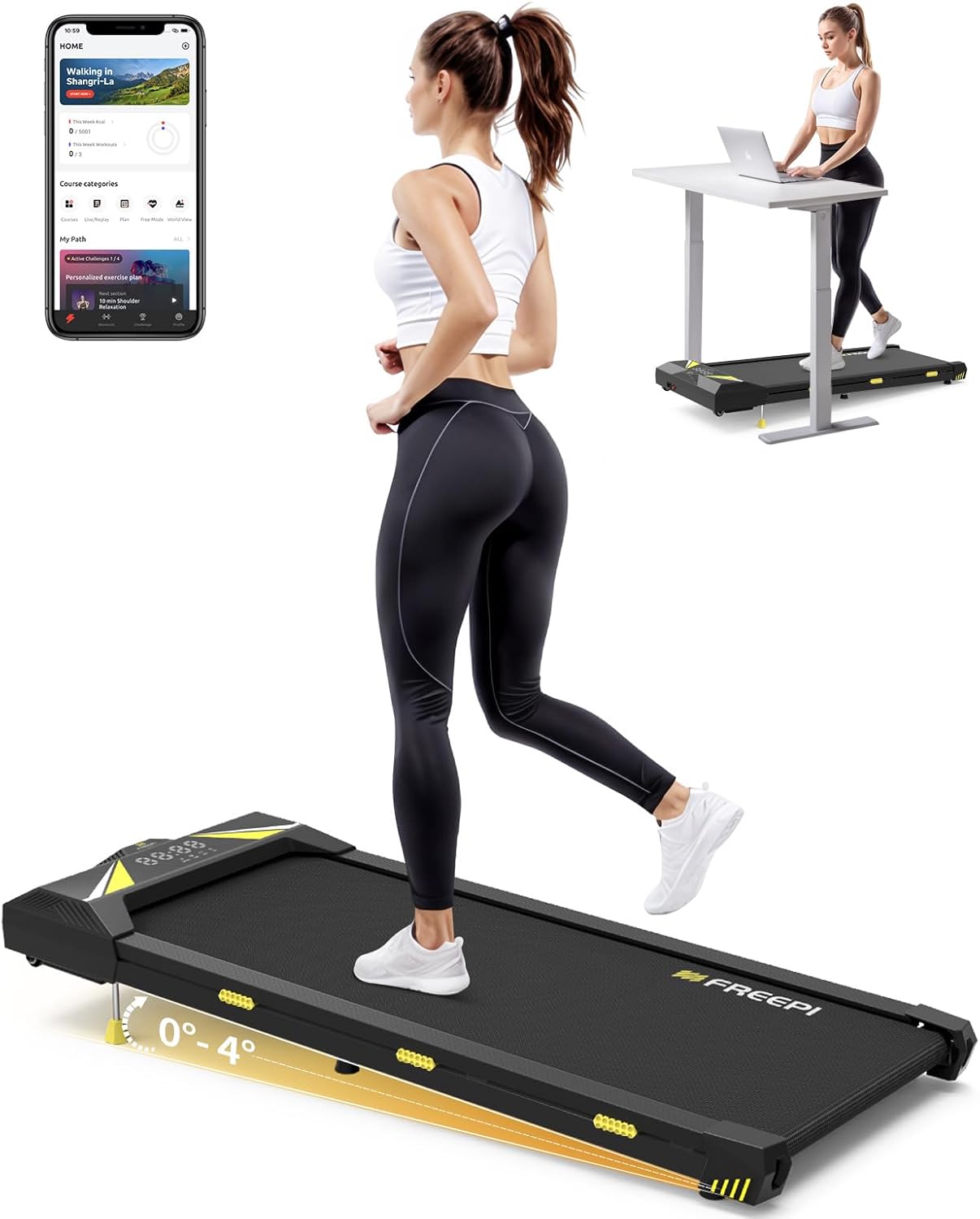 Walking Pad with Incline,Under Desk Treadmill for Home Office,4 in 1 Treadmill f...