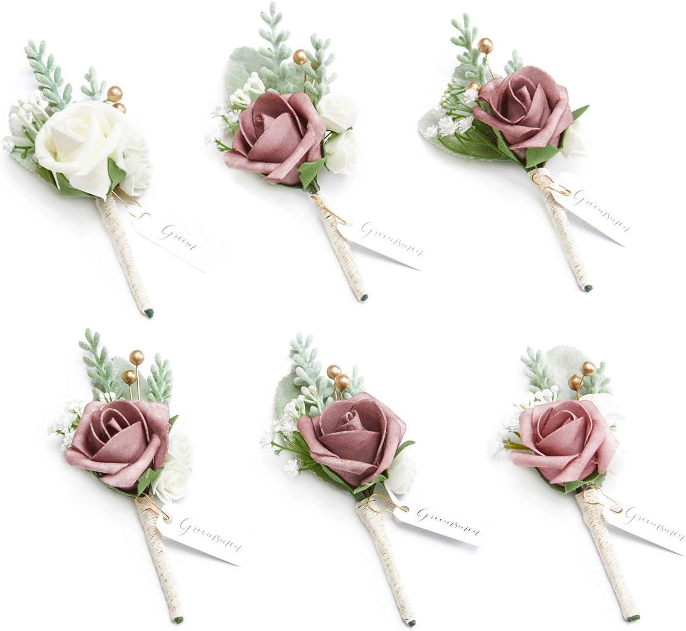 Ling's Moment Boutonniere for Men, 6pcs Groom Groomsmen Boutonniere, Artificial...