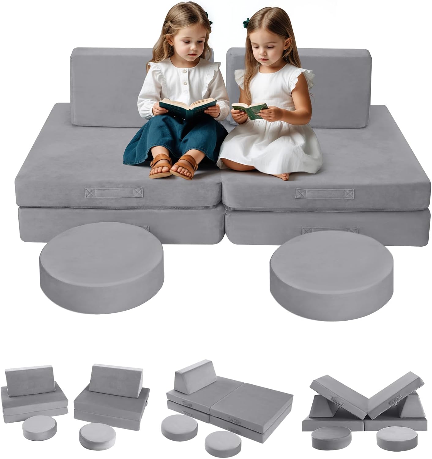 MeMoreCool Modular Kids Play Couch for Toddlers, Floor Foam Explorer Sofa with B...