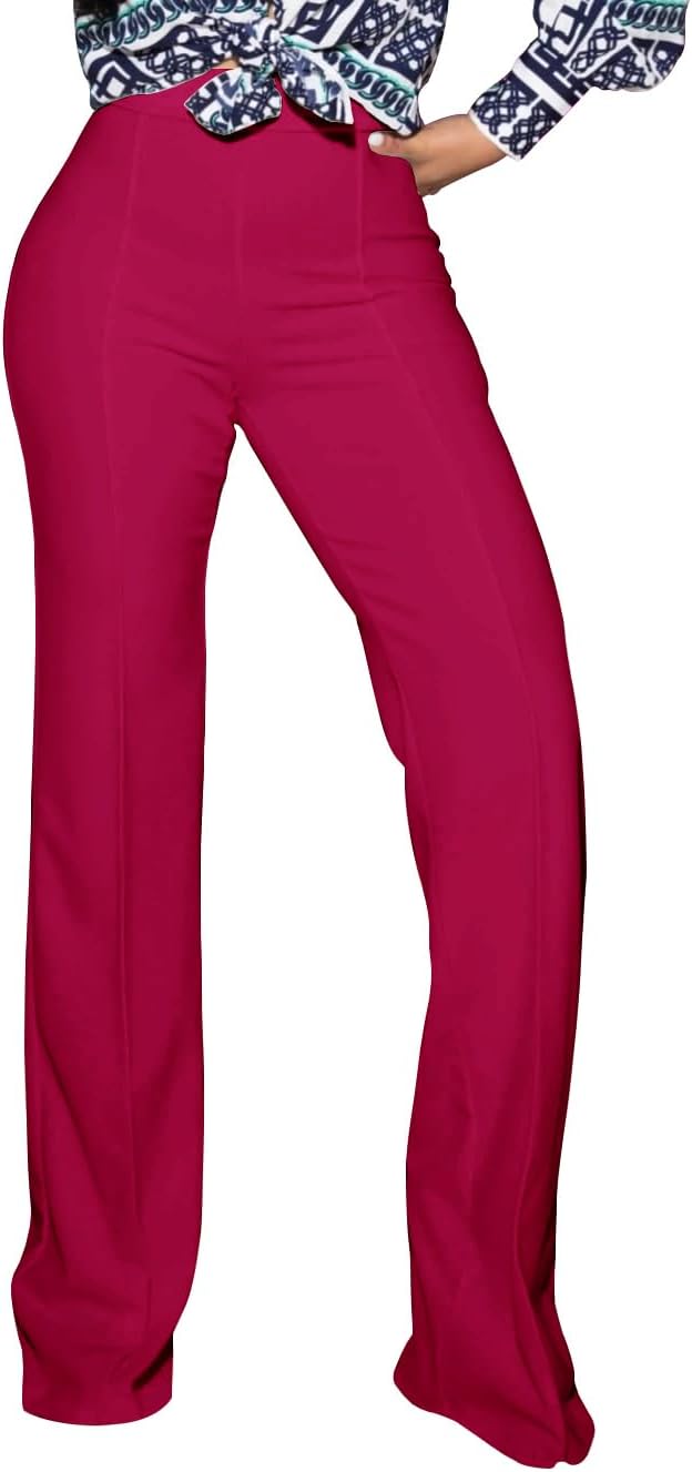 PINSV Women's High Waisted Stretchy Bootcut Pull On Dress Pants Casual Work Pant...
