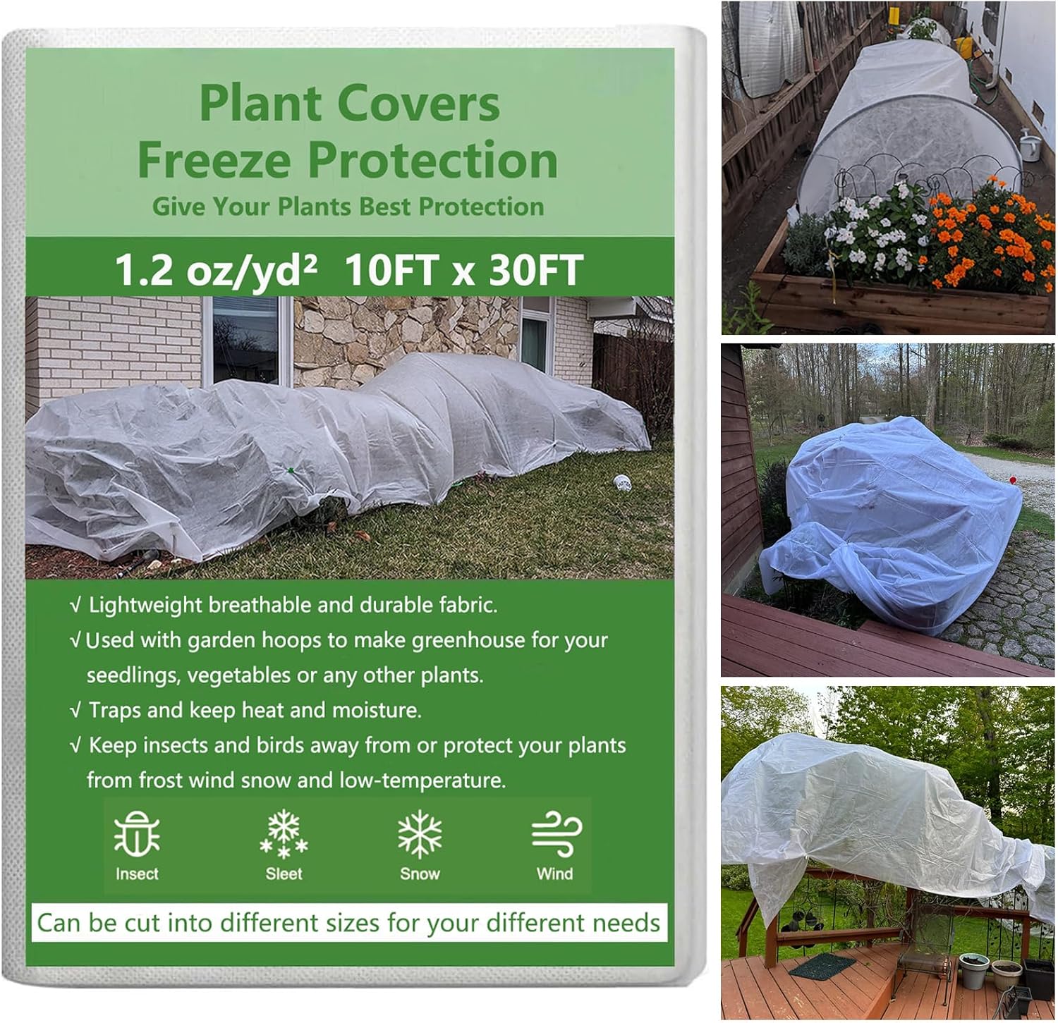 Plant Covers Freeze Protection 10 ft x 30 ft 1.2 oz/yd² Frost Cloth Garden Fabri...