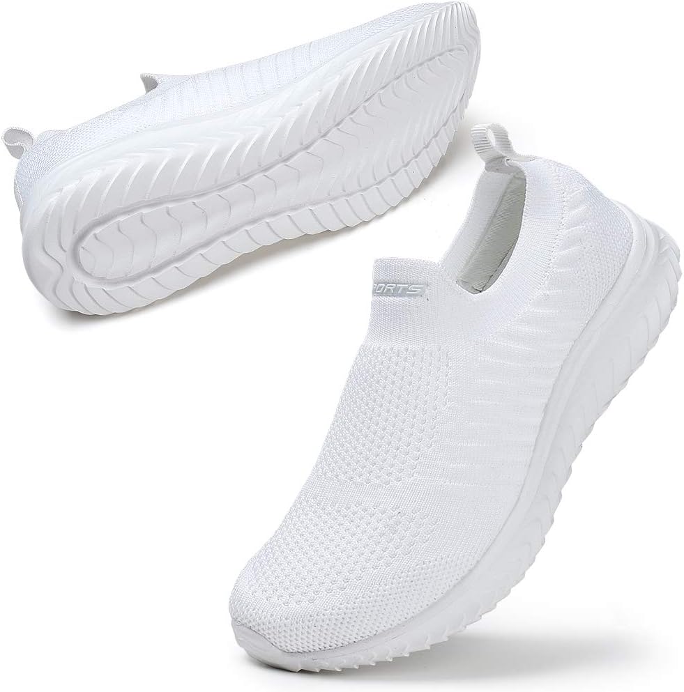 STQ Women's Slip on Trainers with Memory Foam, Size 5, Loafer Shoes 4 UK White