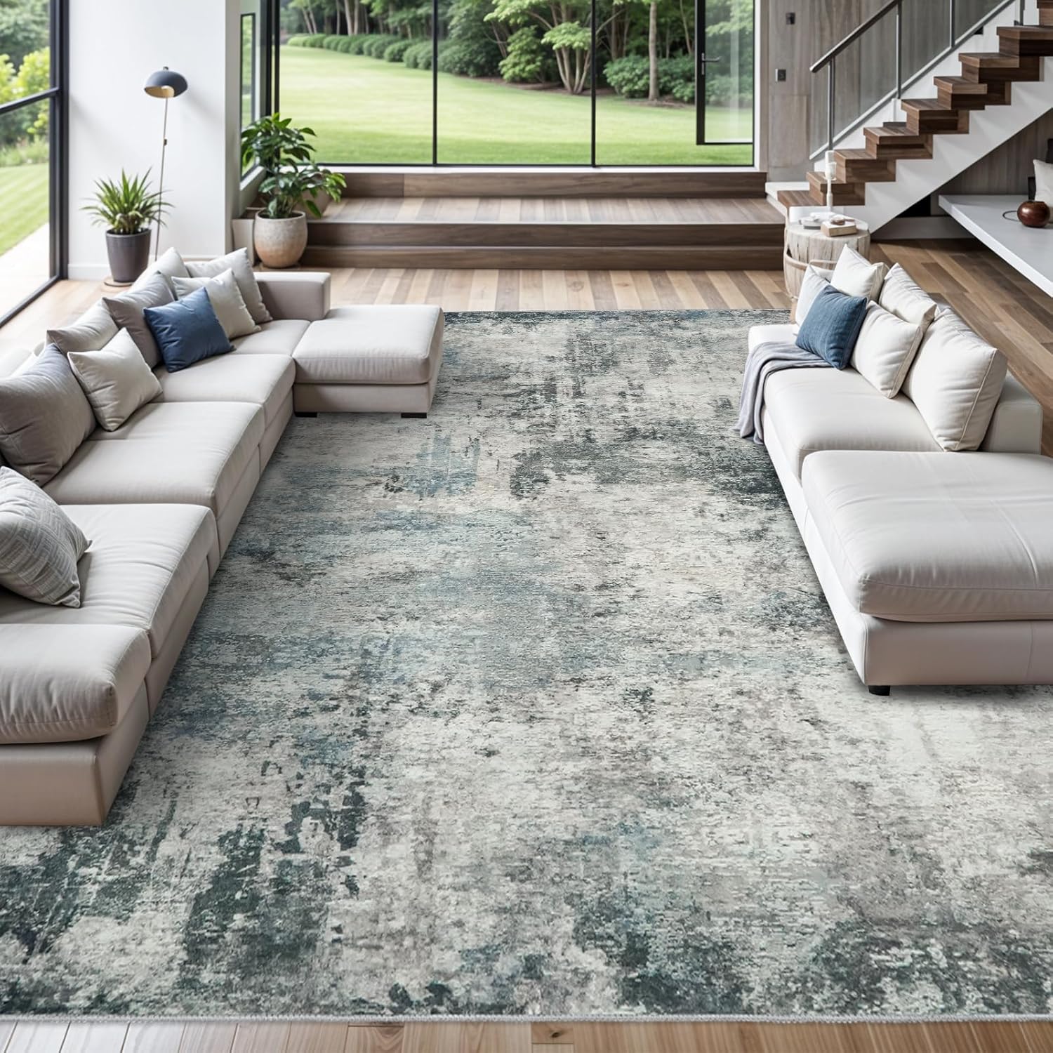 RUUGME Abstract 10X14 Washable Rug - Area Rugs for Living Room Large Indoor Ultr...