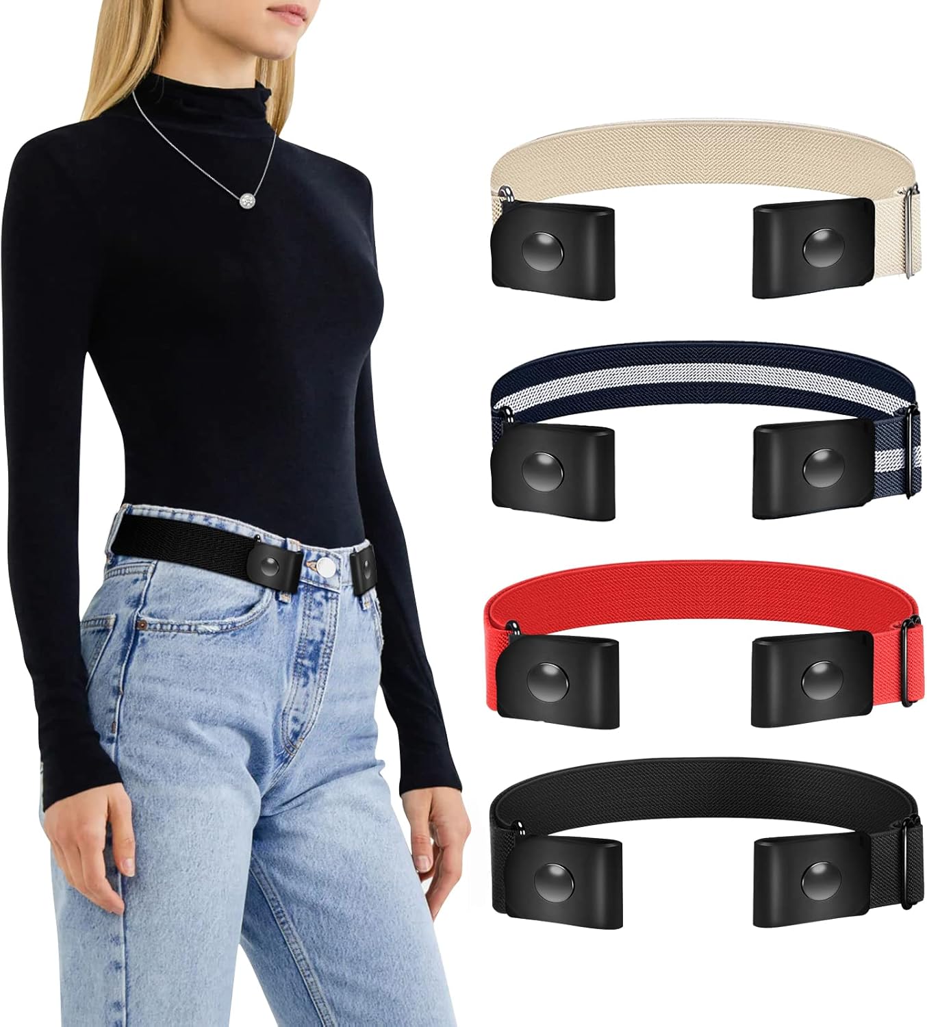 Belts for Women/Men Buckle Free Elastic Belt Invisible No Buckle Stretch Waist B...