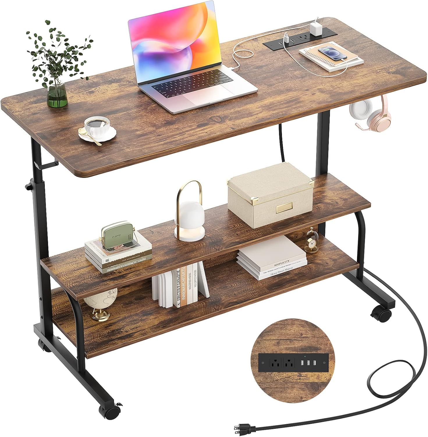 Height Adjustable Standing Desk with Power Outlets, 39" Manual Stand Up Desk wit...