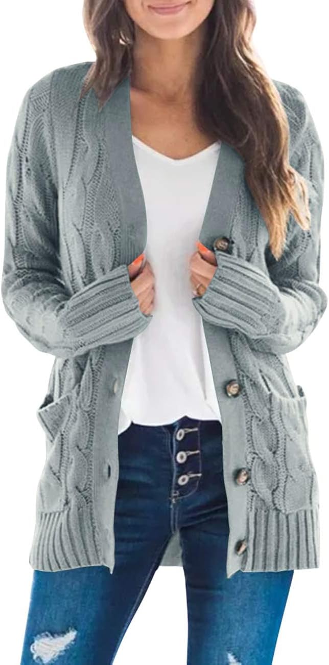 MEROKEETY Women's 2024 Fall Long Sleeve Cable Knit Sweater Open Front Cardigan B...