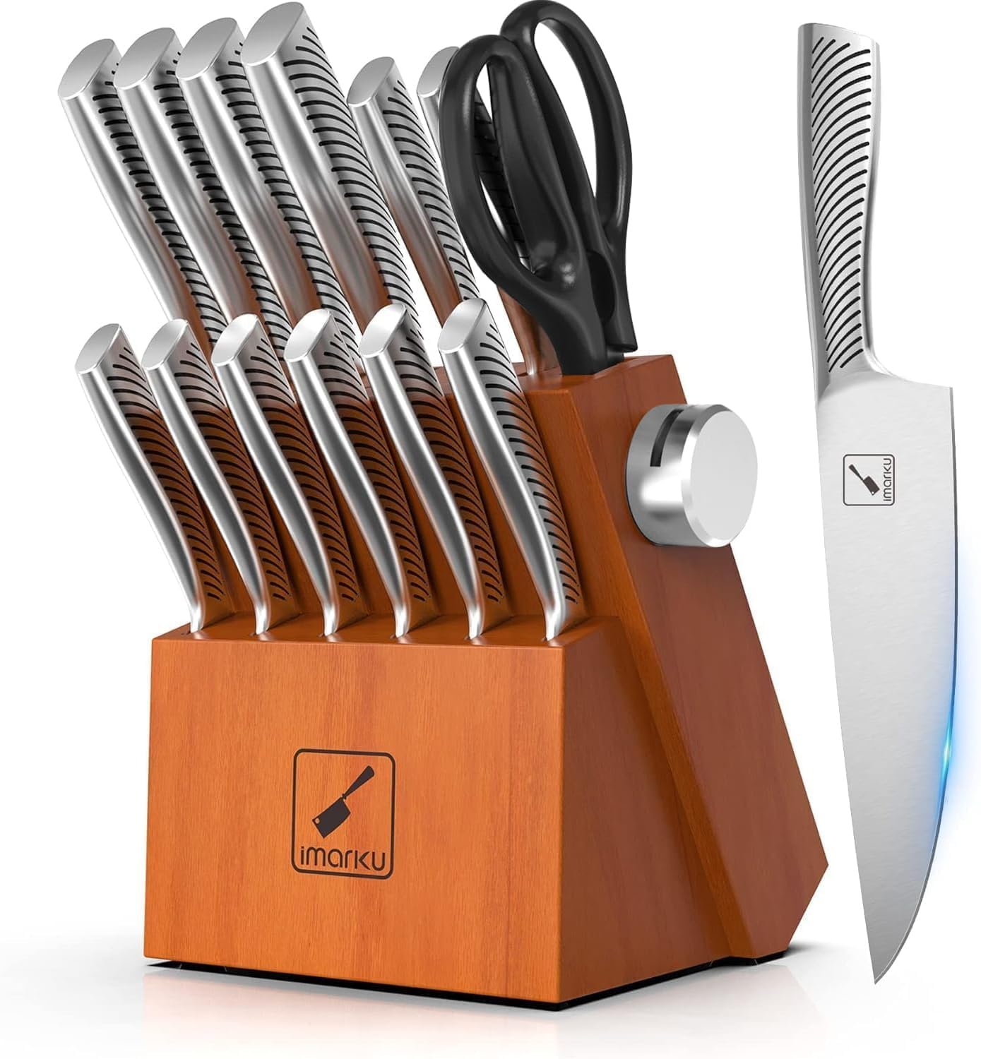 imarku Knife Set with Block for Kitchen, 14PCS High Carbon Stainless Steel Knife...