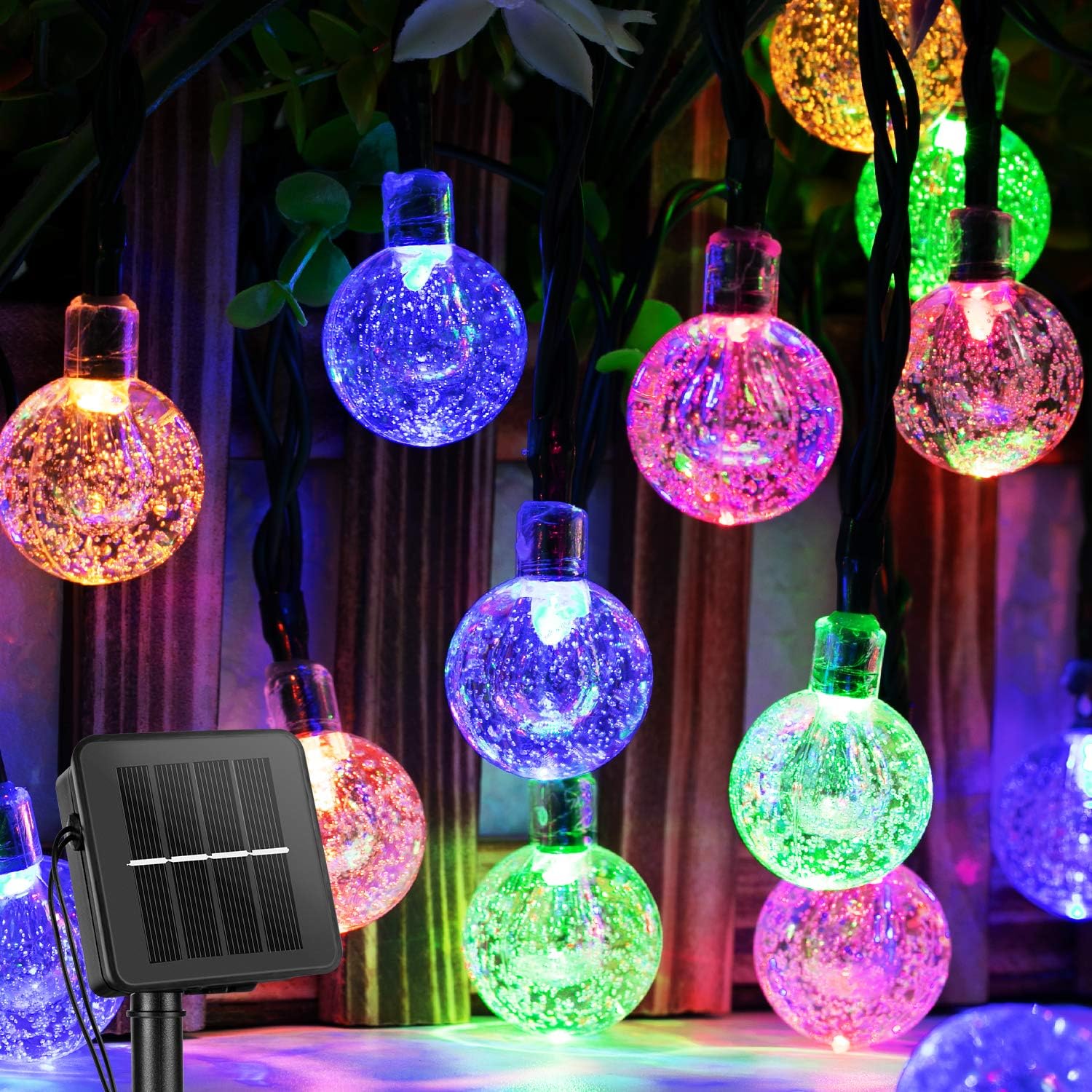 Brightown Solar String Lights Outdoor 60 Led 35.6 Feet Crystal Globe Lights with...