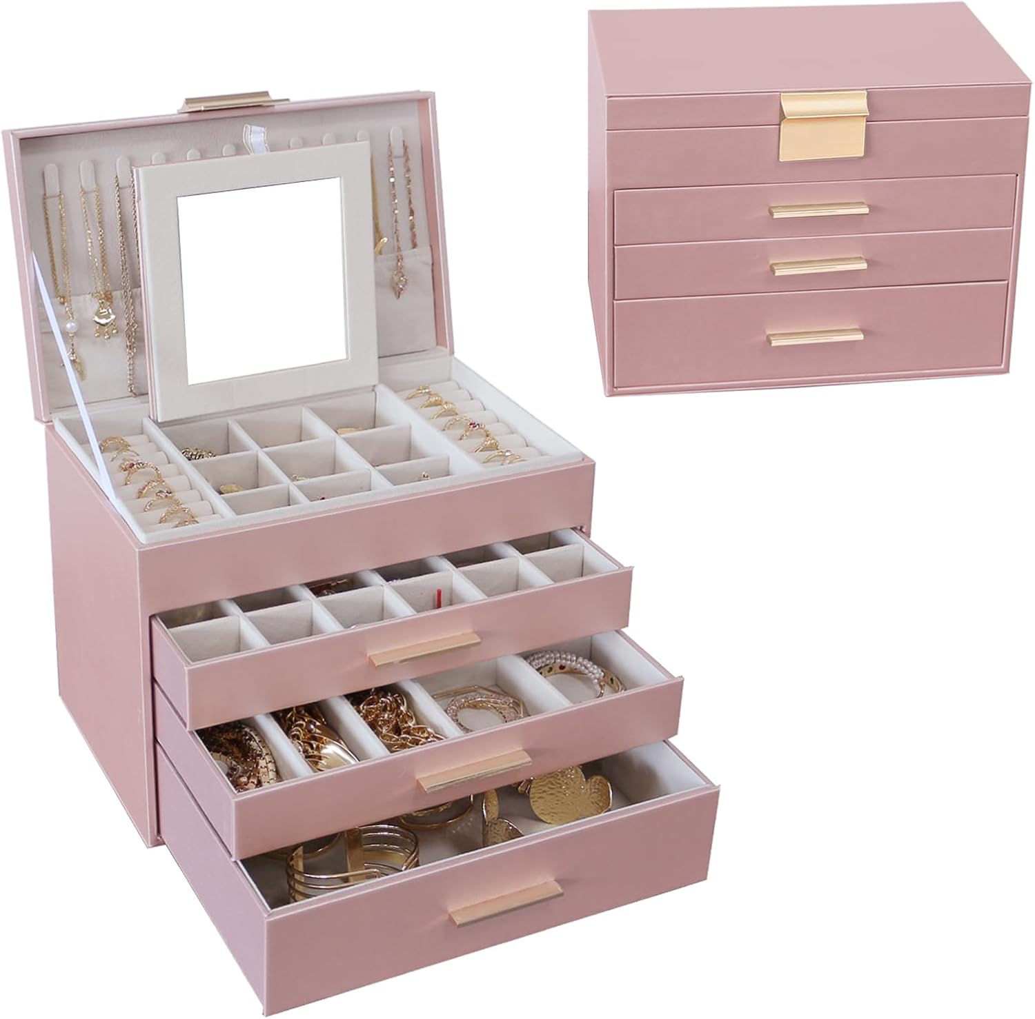 Large Jewelry Box for Women, 4 Layer Jewelry Holder Organizer with Necklace Hook...
