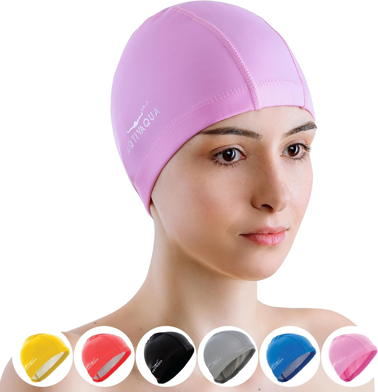 AqtivAqua Swimming Cap for Adults and Kids — Soft and Elastic Spandex with Prote...