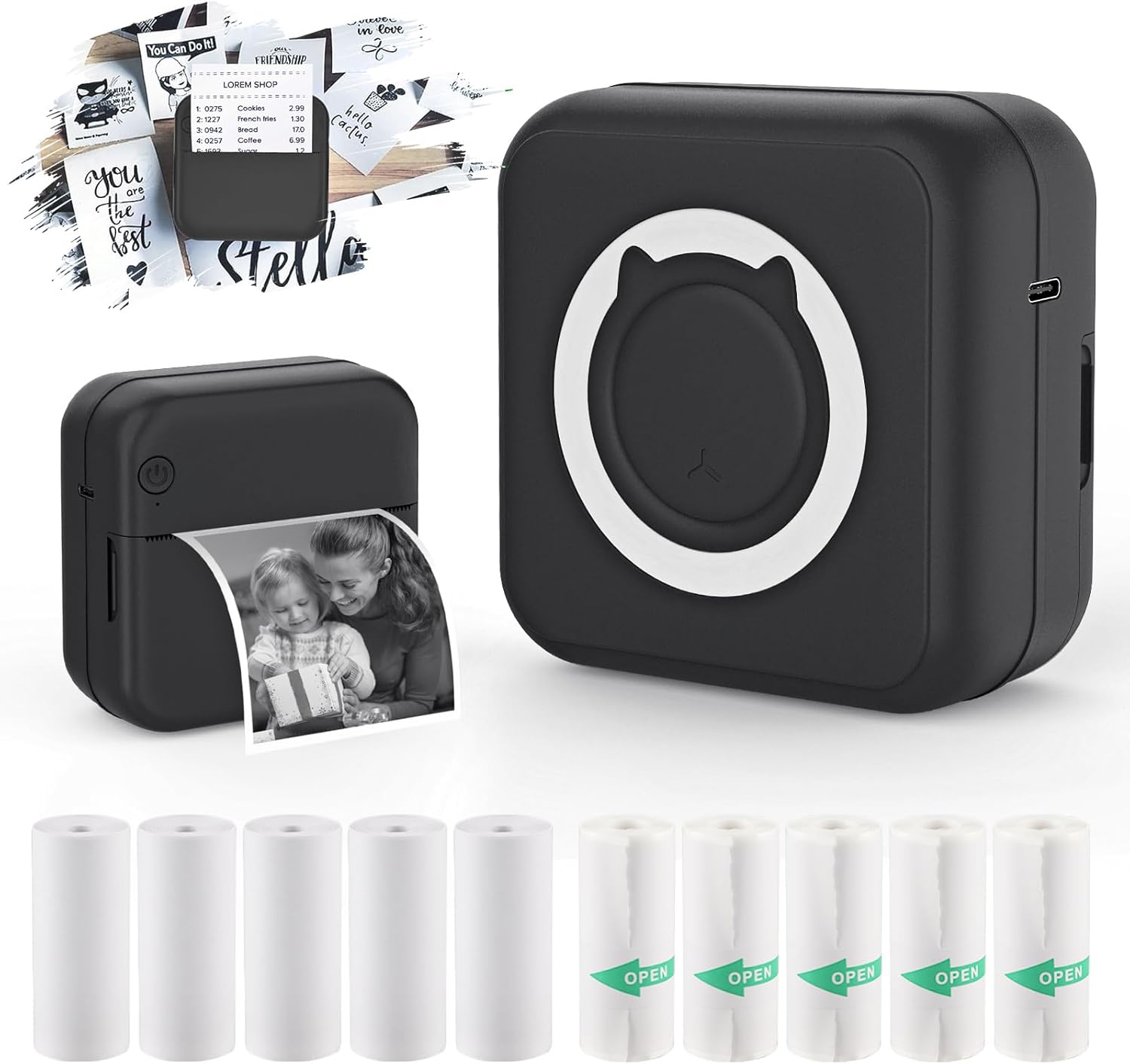 HUIJUTCHEN Mini Pocket Printer Portable Thermal Photo Printer with 10 Rolls Prin...