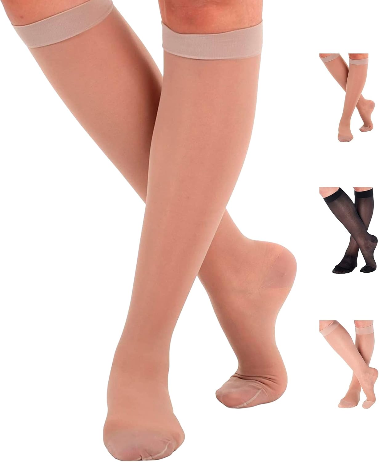 Made in USA - Sheer Compression Socks for Women Circulation 20-30mmHg - A205 Med...