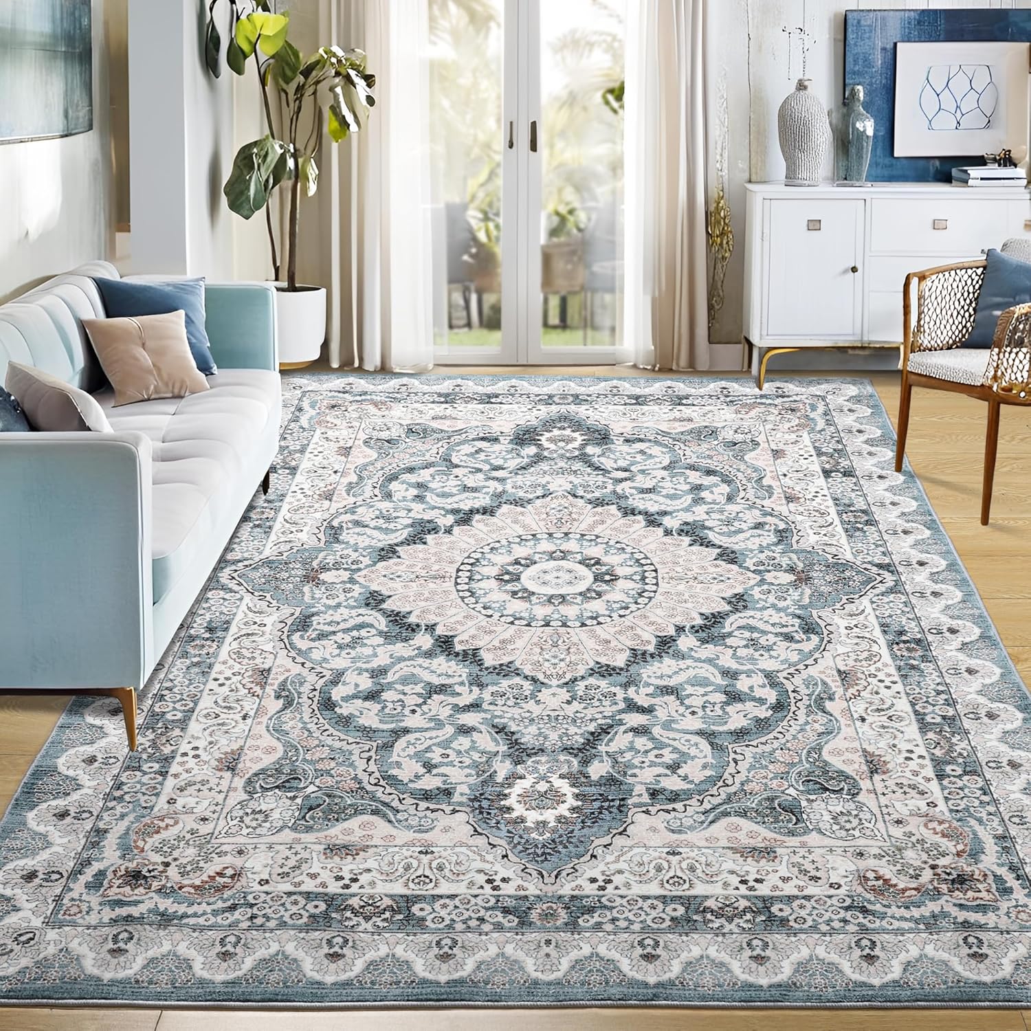 Foxmas 6x9 Area Rugs for Living Room, Machine Washable Vintage Rug, Non-Slip Low...