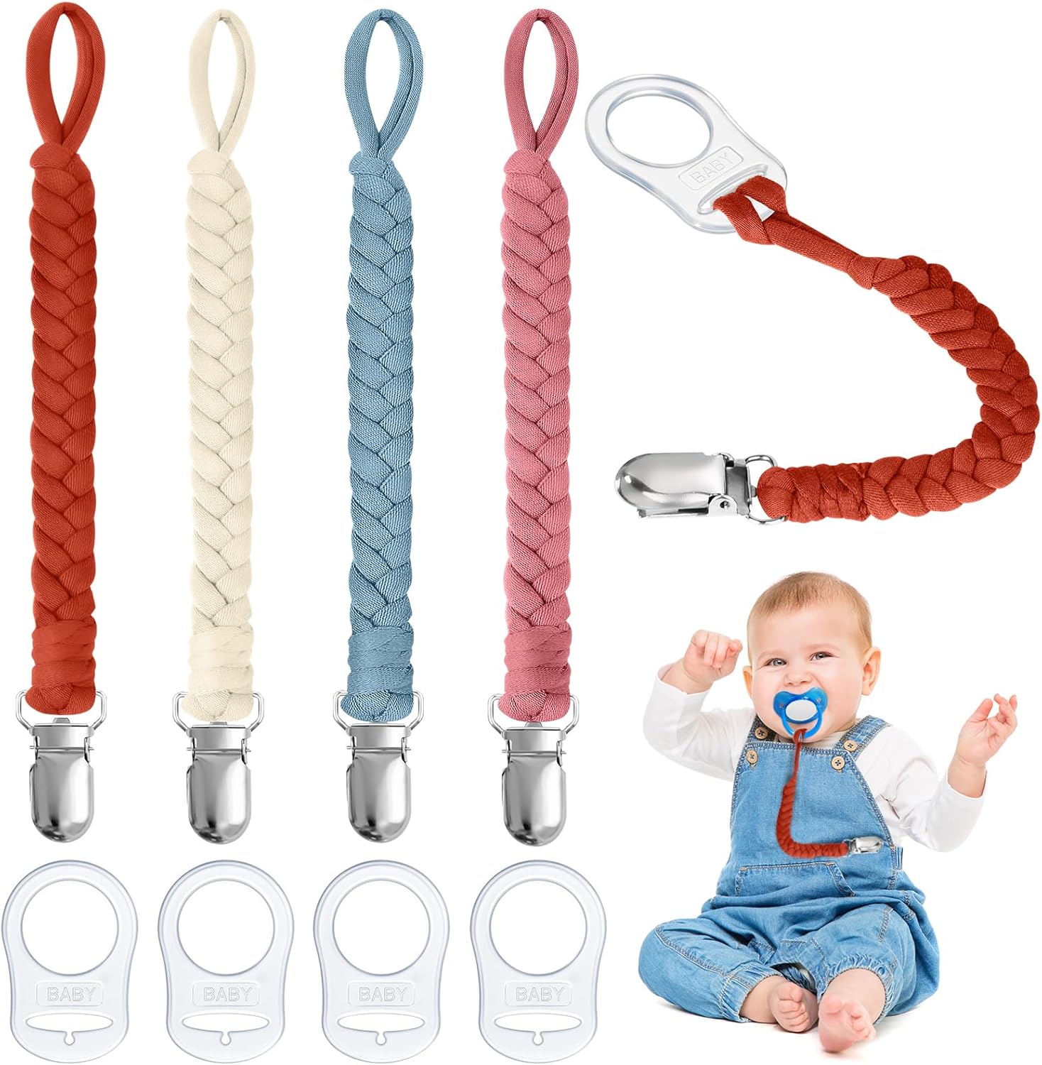 Aolso Dummy Clips Baby Pacifier Chain, 4pcs Baby Dummy Pacifier Chain with 4pcs...