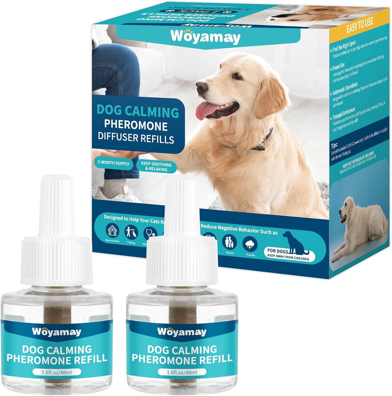 Woyamay Dog Calming Plug in Refills - Calming Dog Pheromones Diffuser Refills fo...