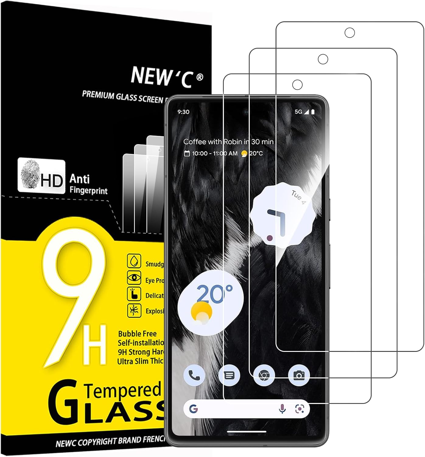 NEW'C 3 Pack Designed for Google Pixel 7 Screen Protector Tempered Glass,Case Fr...