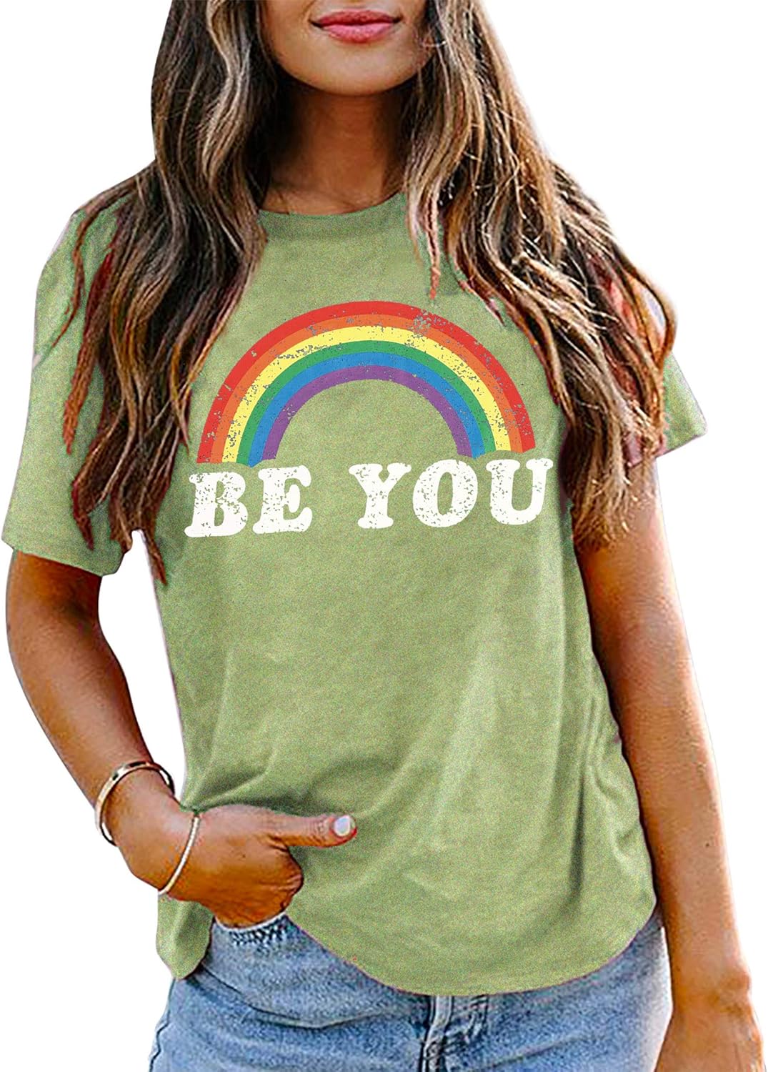 Rainbow Shirt Women Pride Shirt Rainbow Graphic Tees Shirts Letter Print Casual...