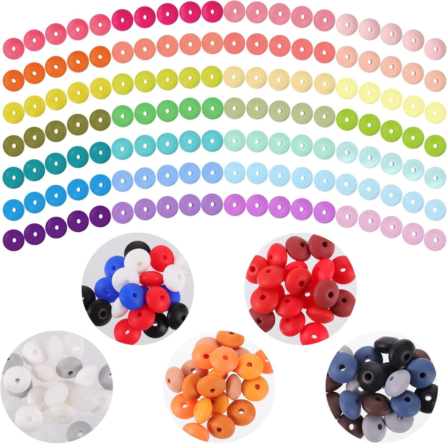 240 Pcs Silicone Lentil Beads, 12mm Abacus Beads Bulk Loose Spacer Beads for Pen...