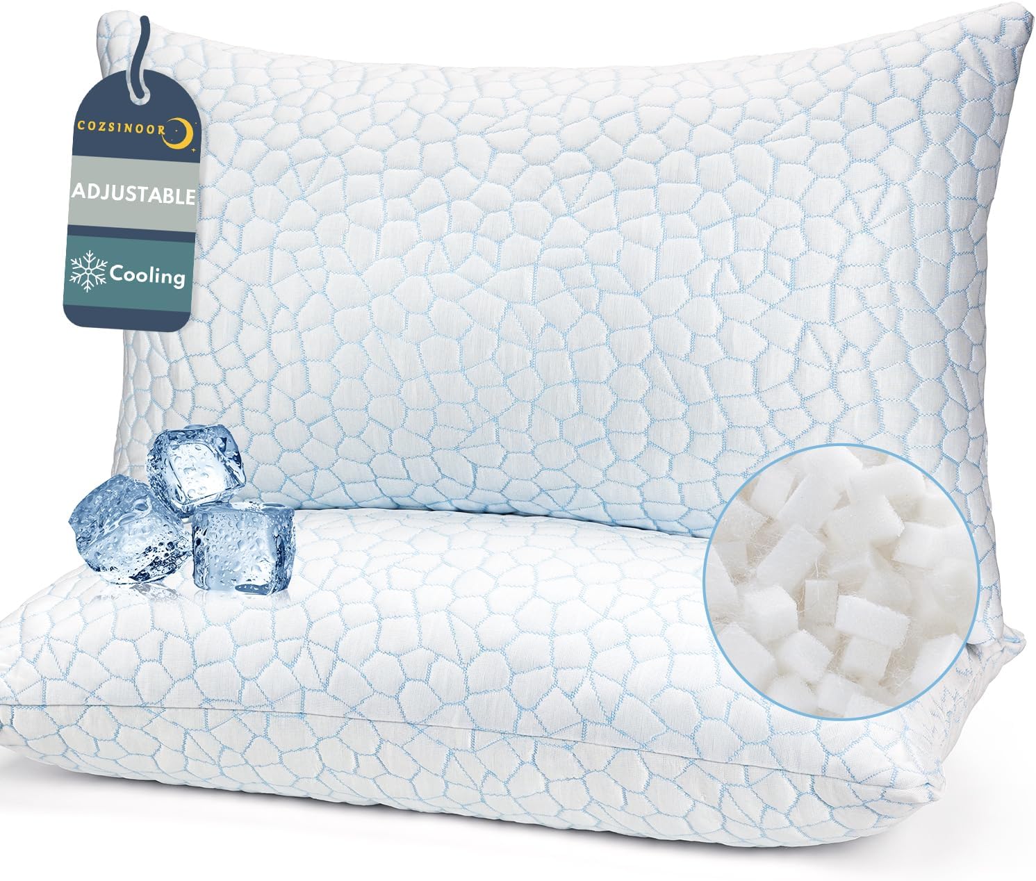 COZSINOOR Adjustable Pillows Queen Size Set of 2 for Sleeping - Cooling Shredded...