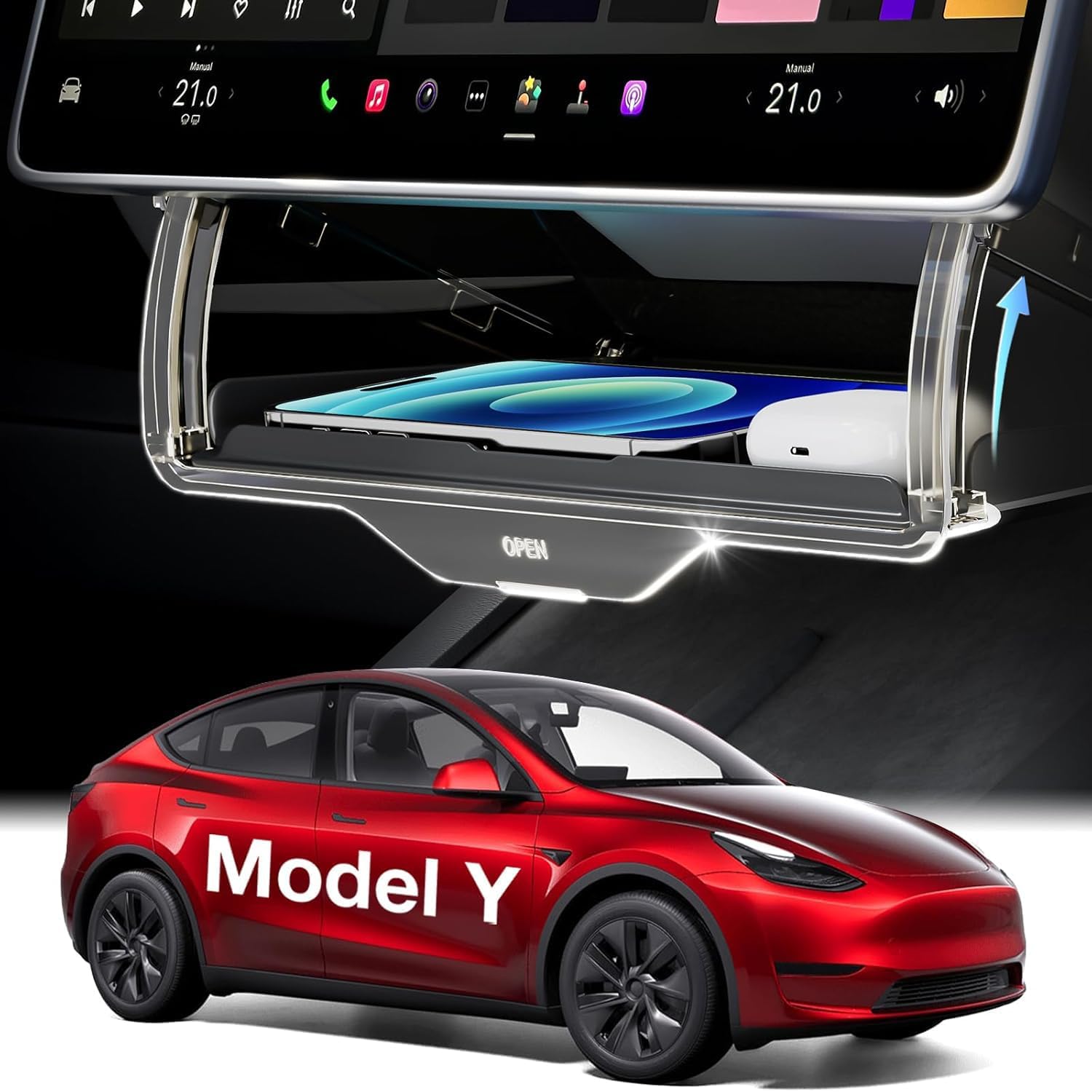 2025 Upgrade Tesla Model Y Accessories Under Screen Storage Box [Hidden Design &...