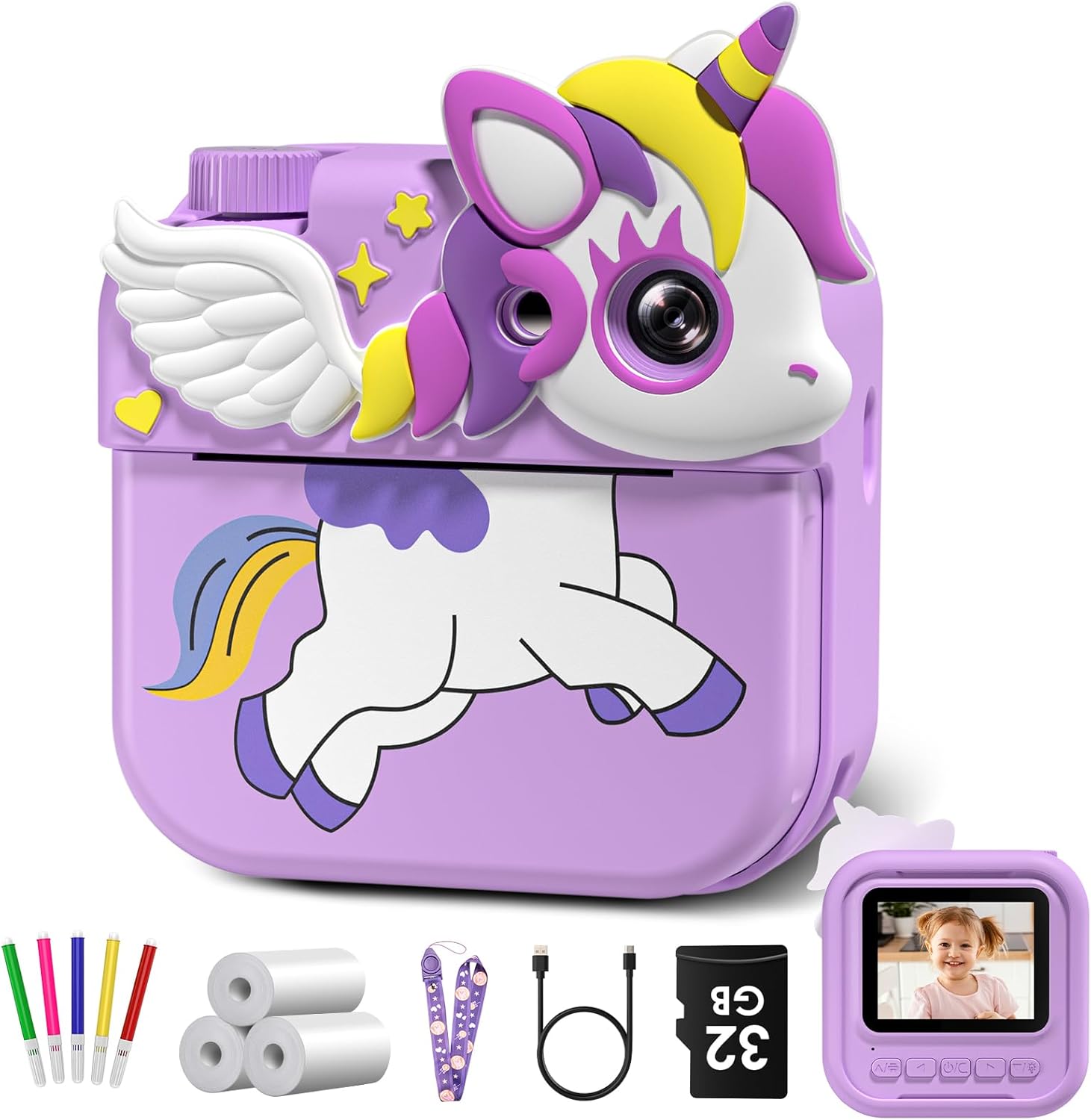 Hangrui Kids Instant Print Camera, Kids Camera for Girls with Inkless Print Pape...