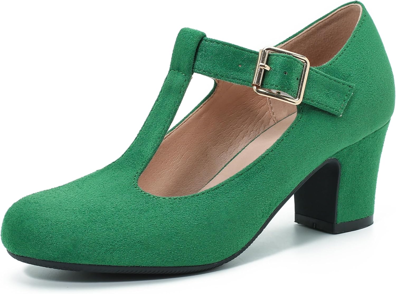 Women's Mary Jane Pumps T-Strap Block Chunky High Heels Ankle Strap Buckle Comfo...