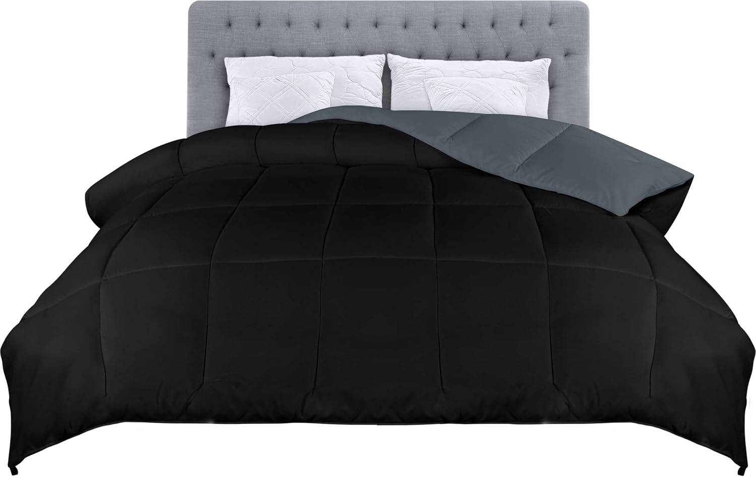 Utopia Bedding All Season Reversible Duvet - | Reversible Two Sided- Black/Grey...