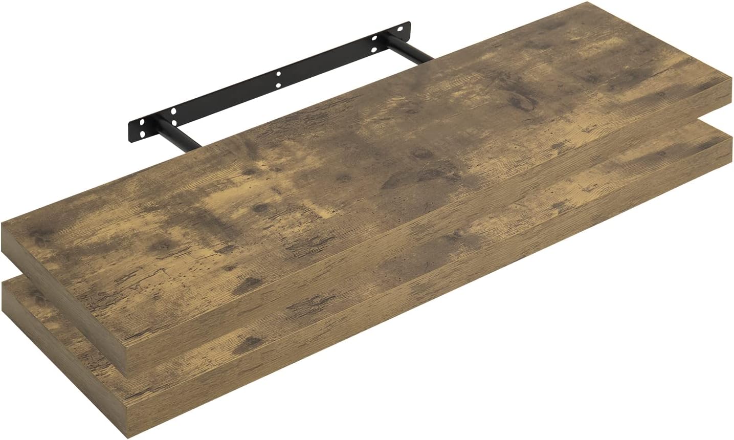 WOLTU 2 Pcs Floating Shelf, Color of Rustic Brown, Wooden Wall Storage Display S...
