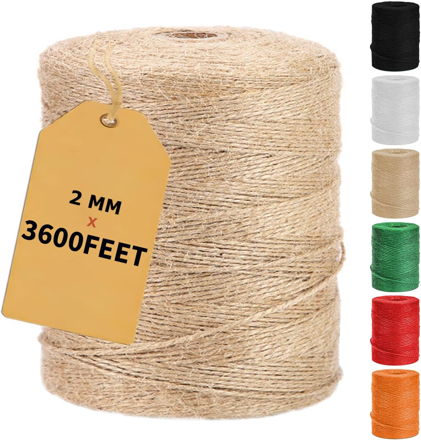 Vanhench 3600Feet Natural Jute Twine String, Bulk Hemp Jute Rope Cord Twine for...