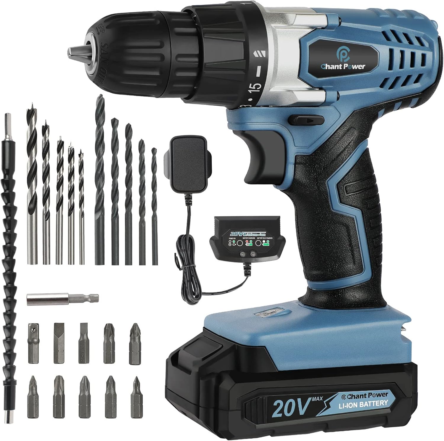 C P CHANTPOWER Cordless Drill Set, 20V Electric Power Drill Driver with Battery...