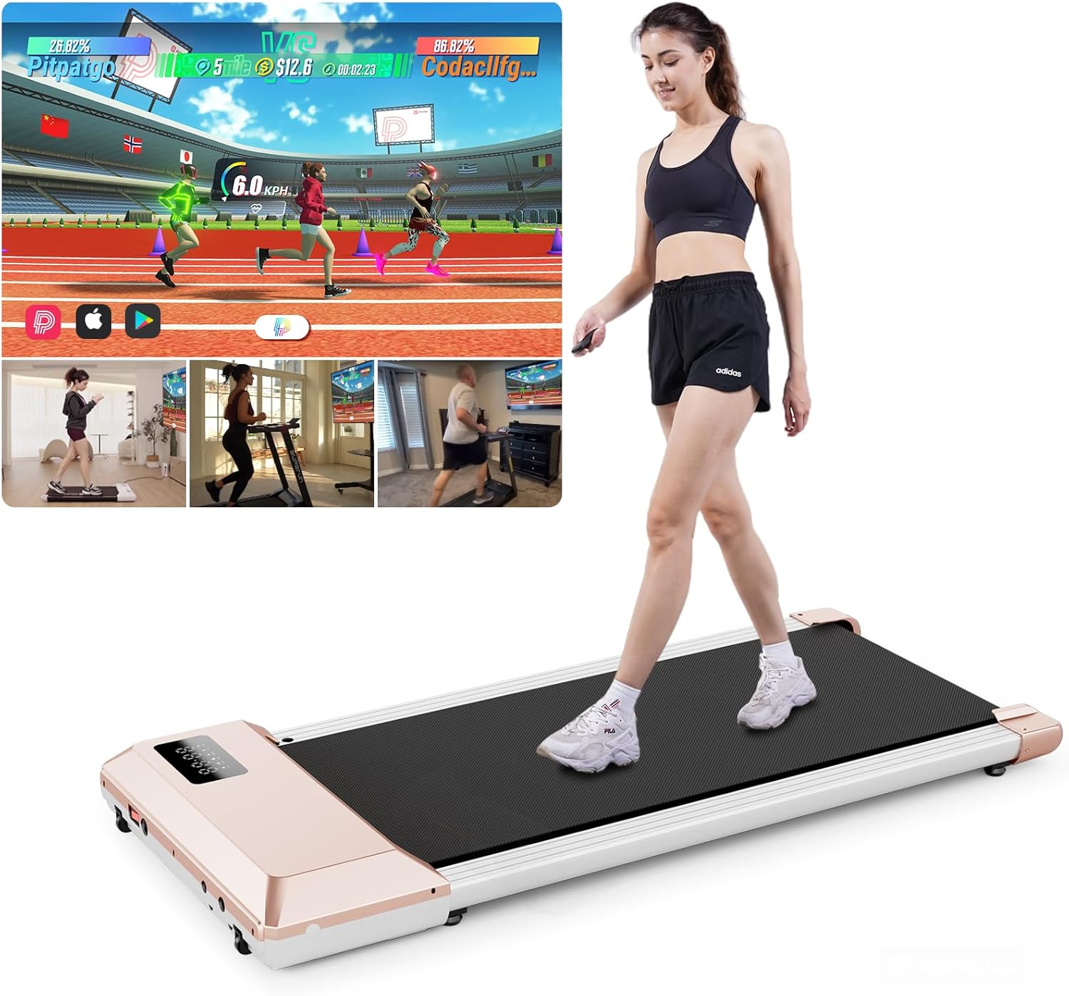 DeerRun Under Desk Treadmill Walking Pad for Home, 1864W Walking Machine with AP...