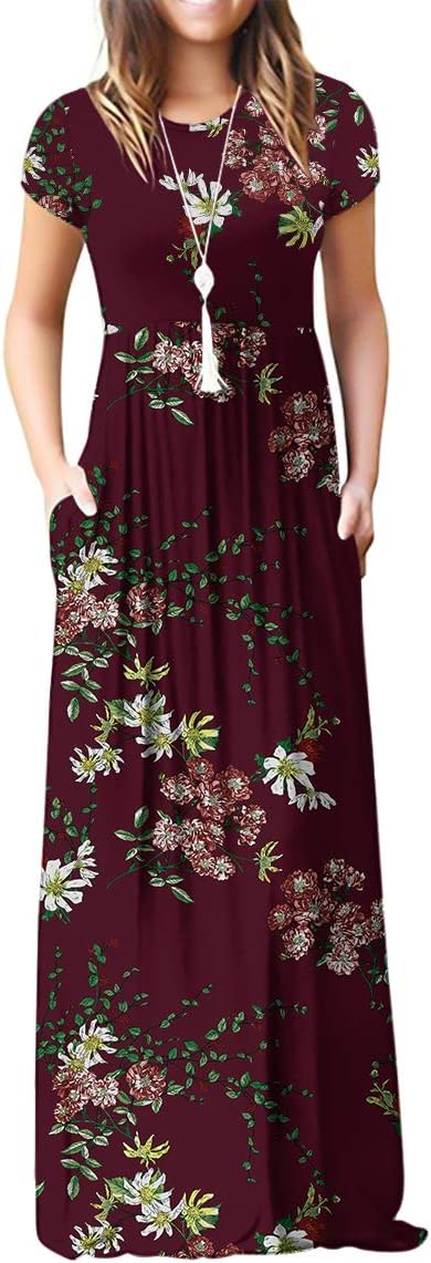 GRECERELLE Women's Short Sleeve Maxi Dresses Casual Long Dresses with Pockets Me...