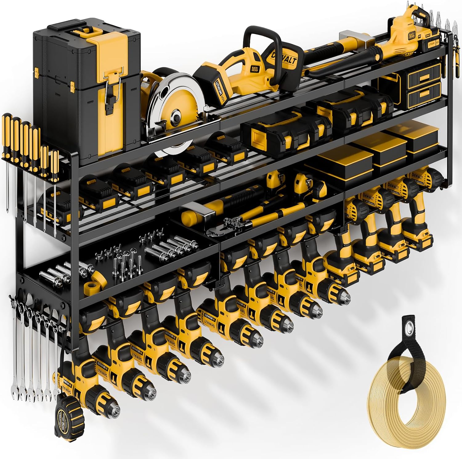 Large Power Tool Organizer Wall Mount, Heavy Duty 4 Tier 12 Drill Holder, Garage...