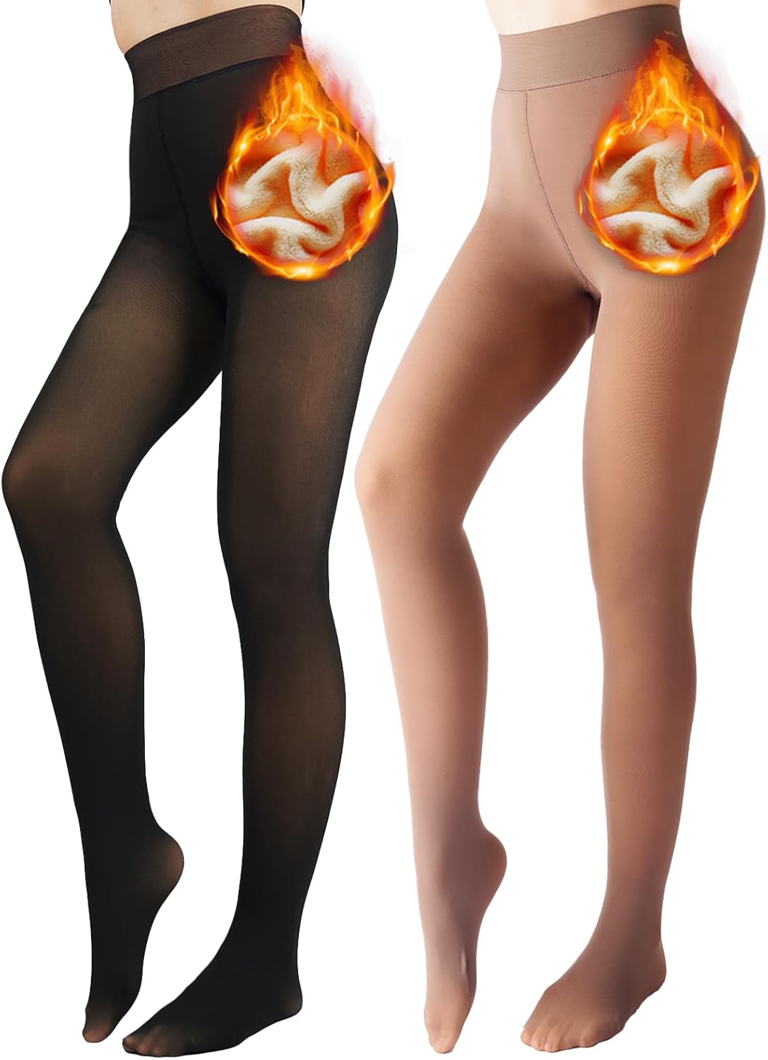 2 Pack Fleece Lined Tights Sheer Winter - Fake Translucent Tights Winter Thick W...
