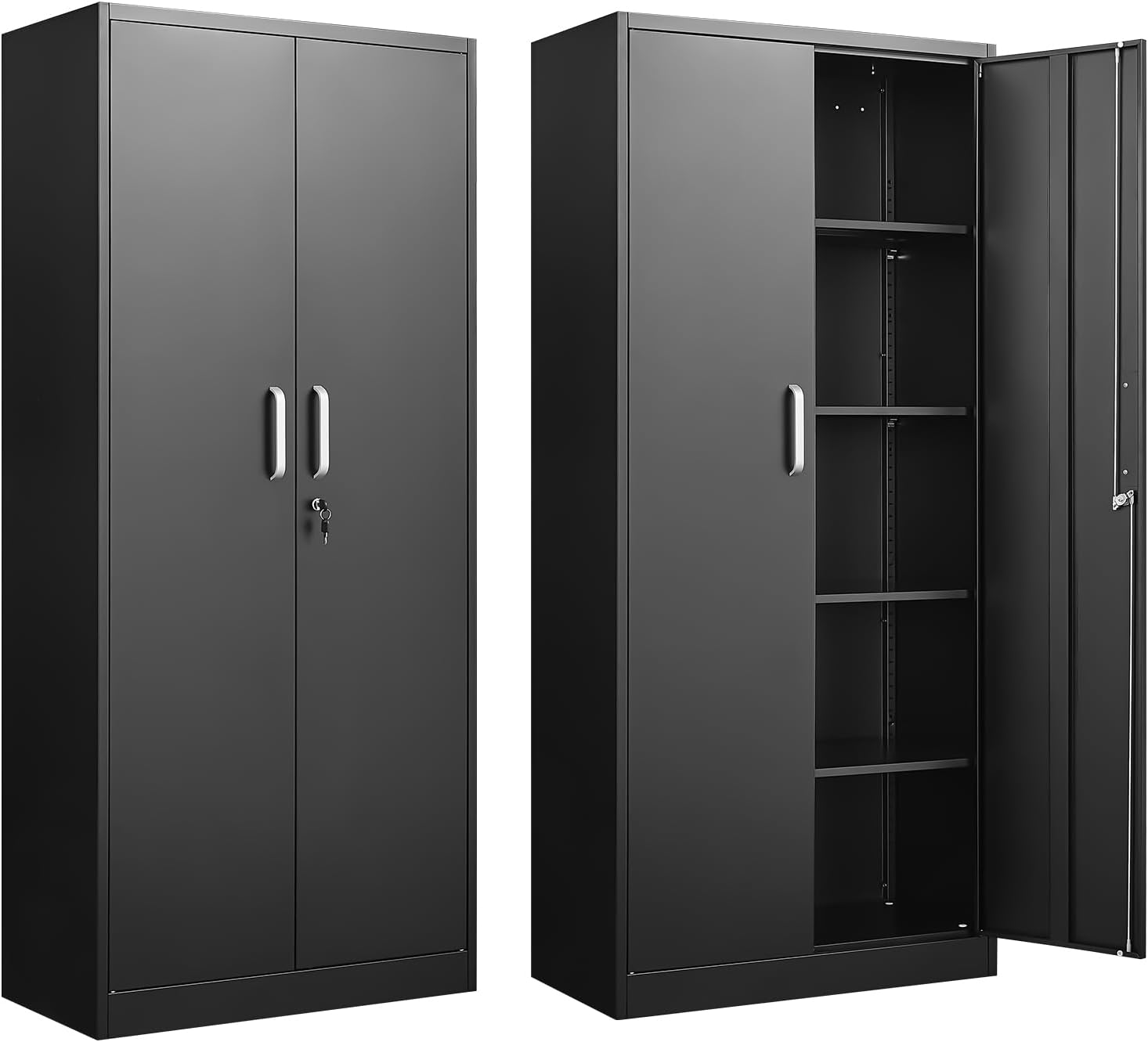 Metal Storage Cabinet with Adjustable Shelves, Garage Cabinet with 2 Lockable Do...