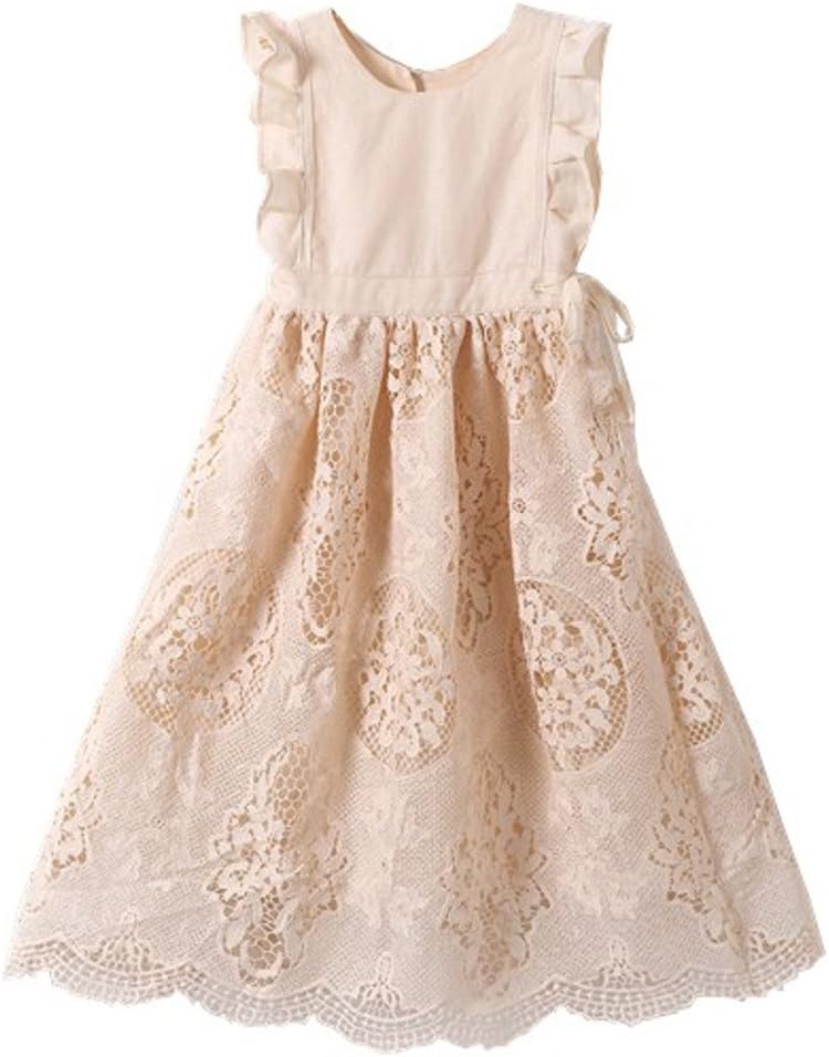 Bow Dream Off White Peach Vintage Lace Sleeveless Flower Girl's Dress 8 Peach