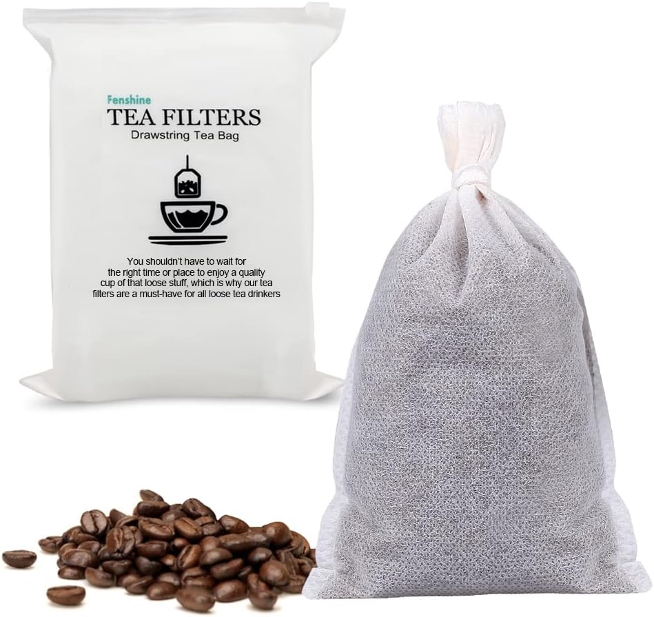 Fenshine 100Pcs Large Tea Bag - Disposable Empty Tea Filter Bags No Mess Mesh Ba...