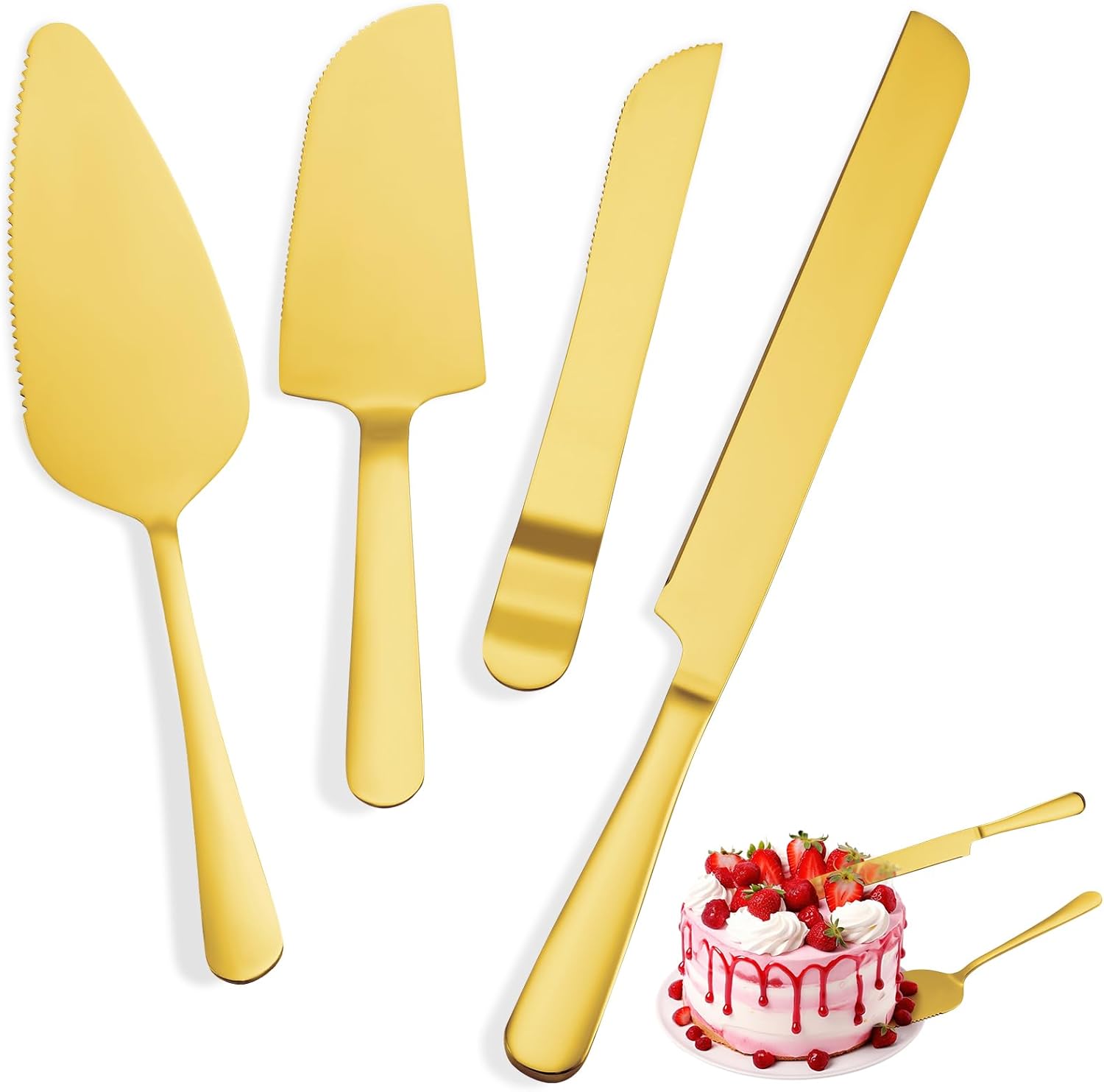 4 Pcs Gold Cake Cutting Set, Premium Cake Cutter & Pie Server Set for Wedding, T...