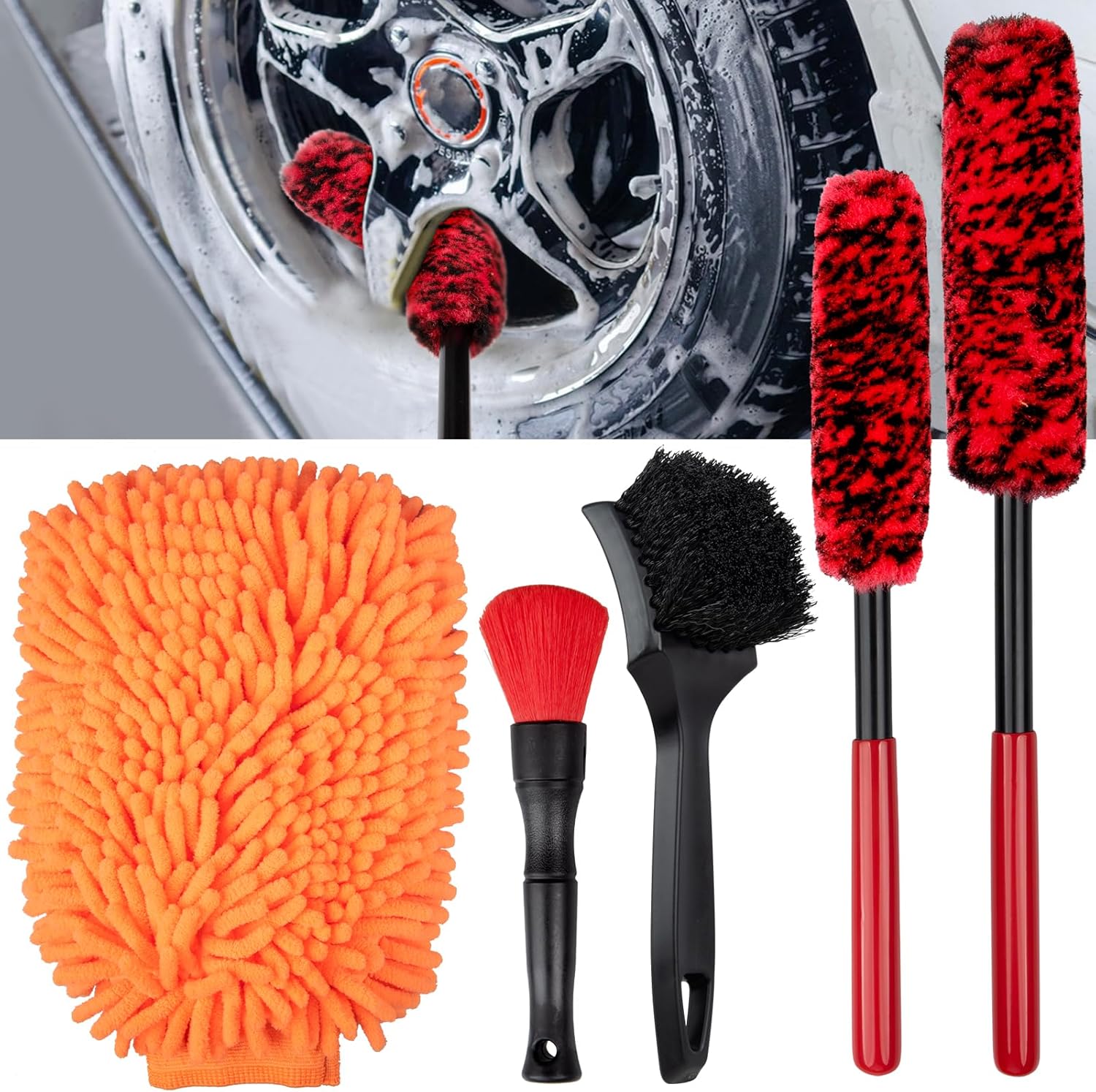Preciva Car Cleaning Kit, Car Detailing Wheel Brush Kit, 5pcs Car Tyre Washing K...