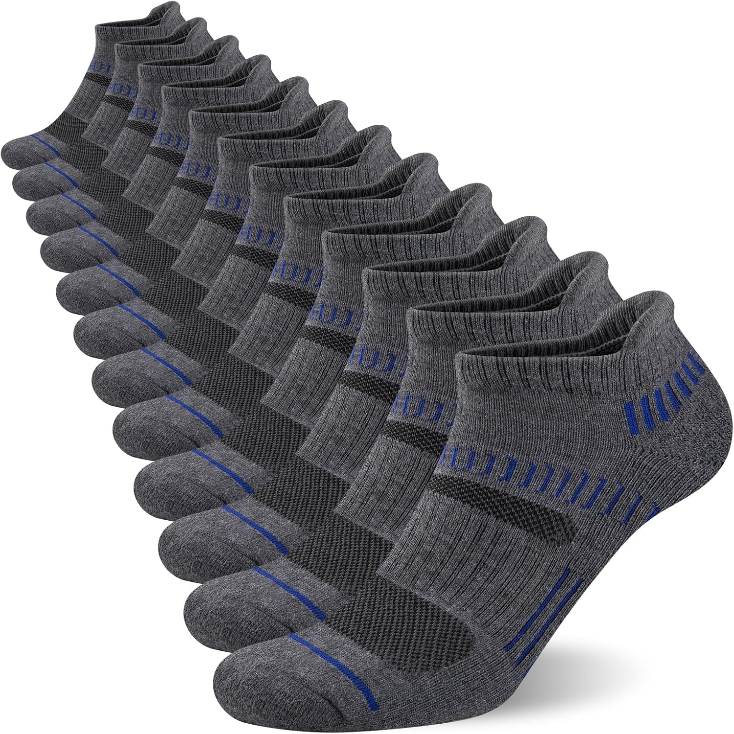 COOPLUS Men Ankle Athletic Socks Large-X-Large Dark Grey 6 Pairs