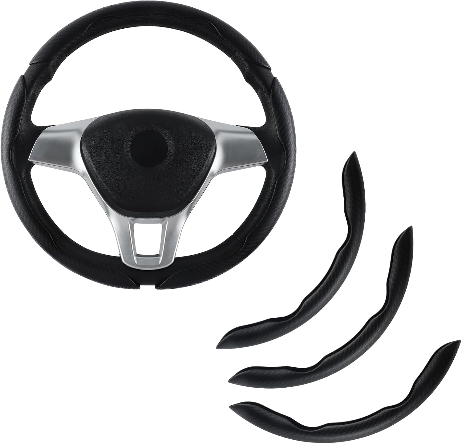 Amiss 3pcs Car Carbon Fiber Anti-Skid Steering Wheel Cover，Segmented Steering W...