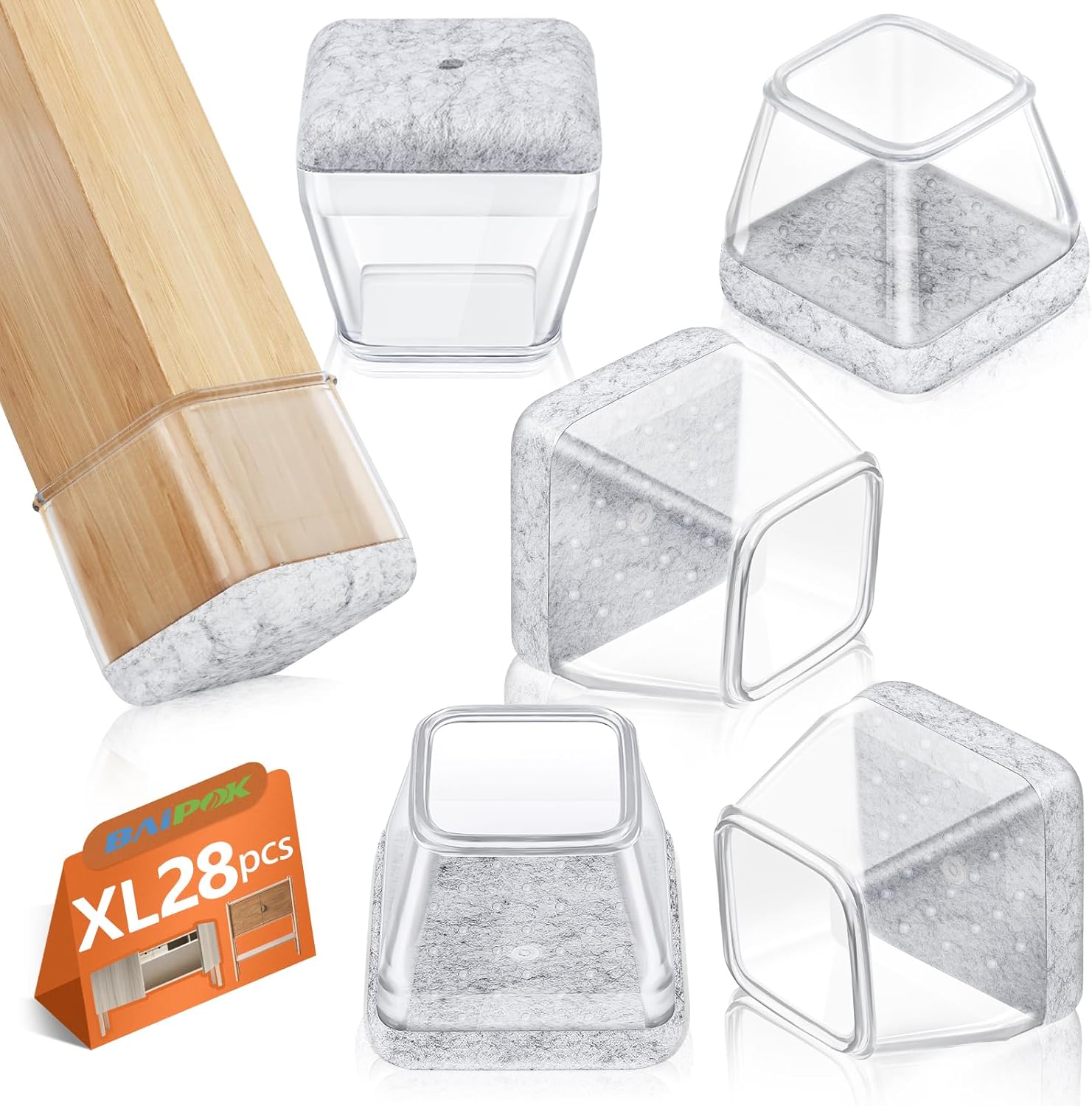 28Pcs Square Chair Leg Protectors, BAIPOK Furniture Feet Protectors Pads, Chairs...