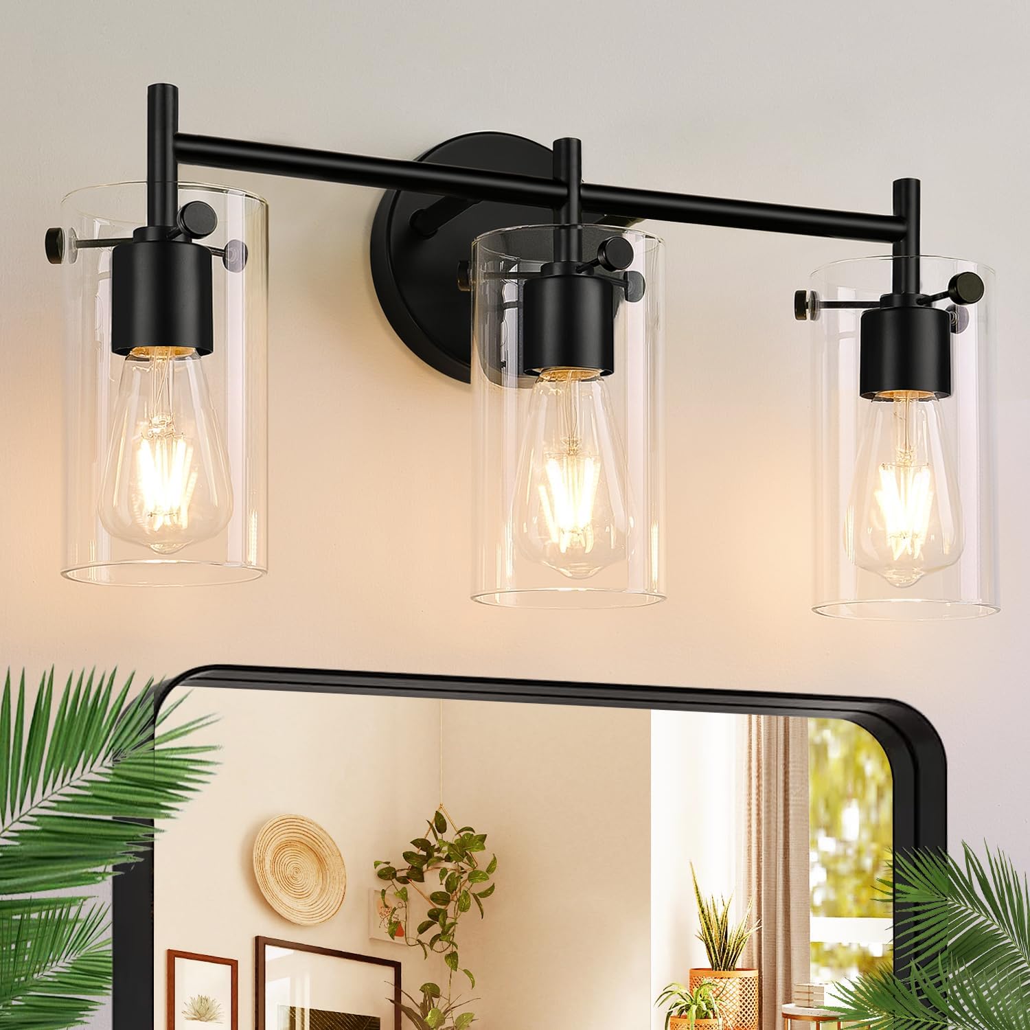 Bathroom Light Fixtures 2023 Upgrade, 3-Light Matte Black Bathroom Vanity Light,...
