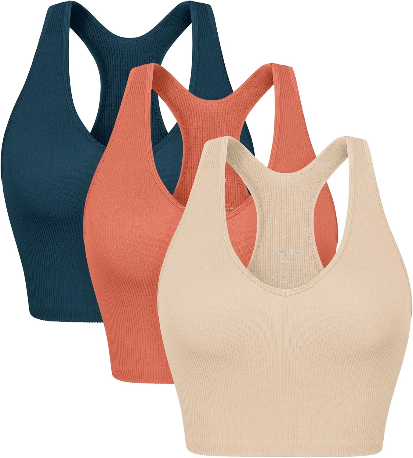 ODODOS 3-Pack Seamless Racerback Crop Tank for Women Ribbed Knit Soft Crop Tops...