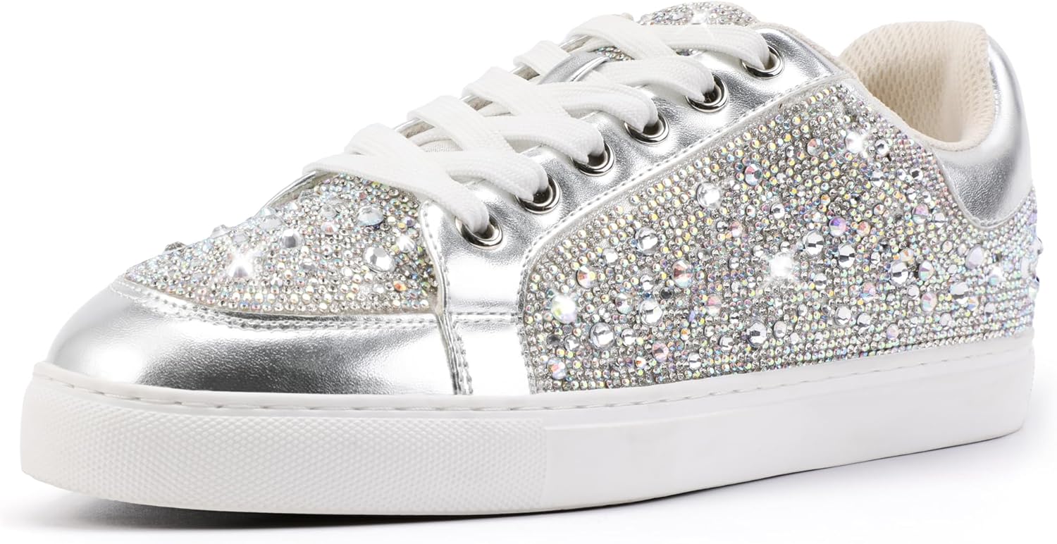 IDIFU Rhinestone Sneakers for Women Bling Sparkly Tennis Shoes Wedding Bridal Pa...