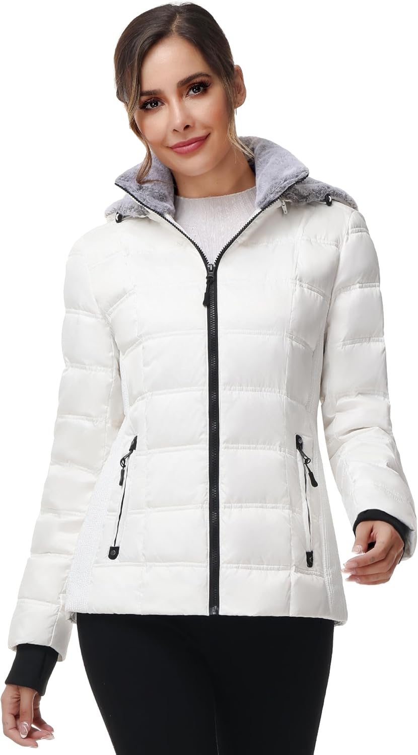 Women Warm Winter Down Puffer Jacket-Hooded Winter Puffer Coat for Women with Fa...